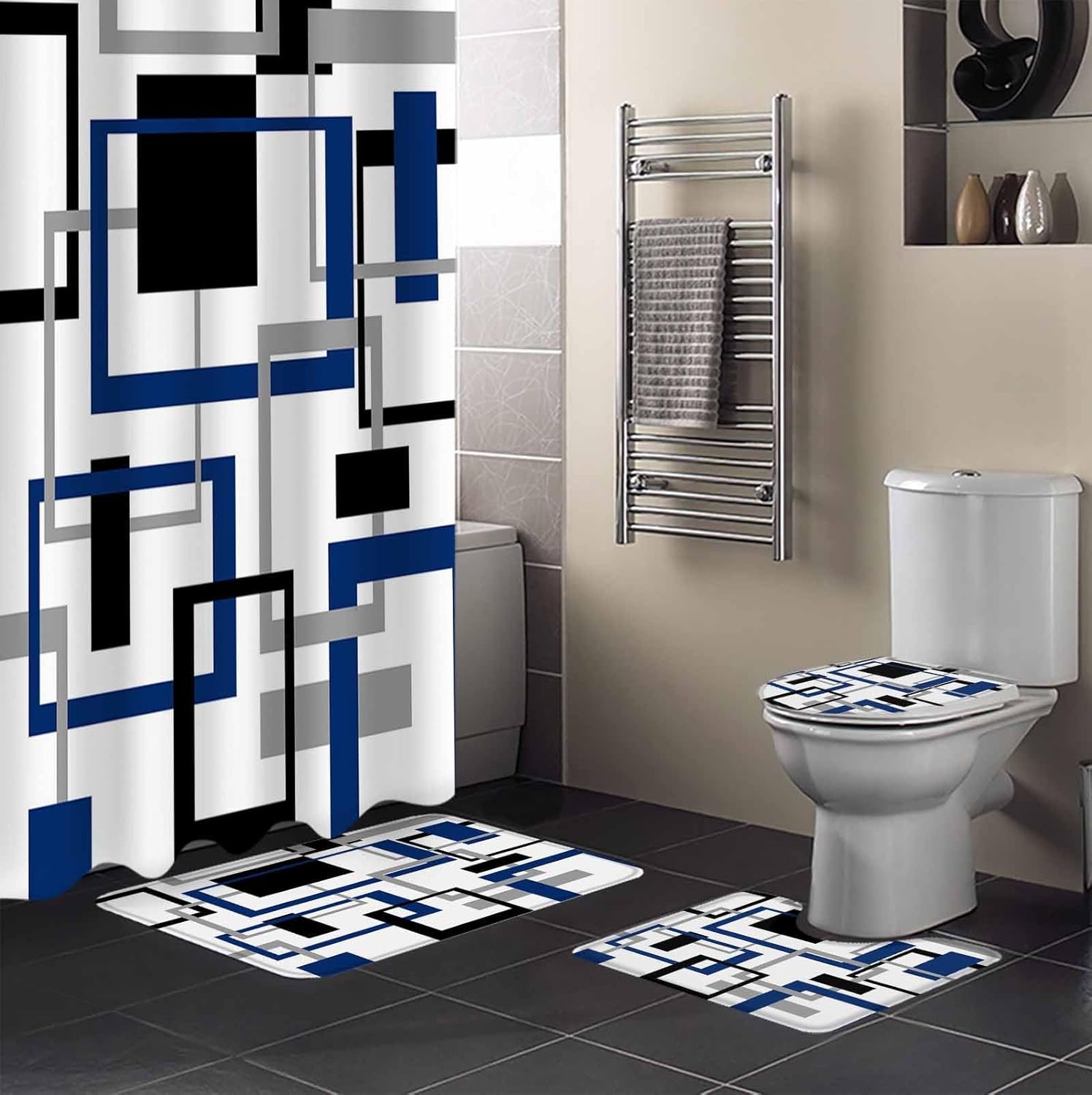 ZOE GARDEN Geometric Blue Bathroom Set