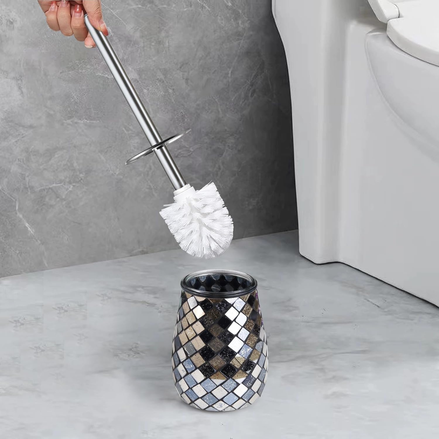 Modern Toilet Brush and Holder Set Black Gold