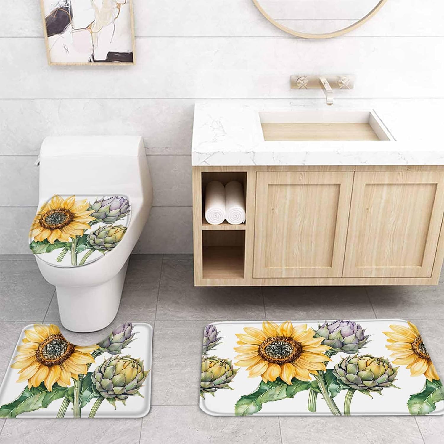 ZOE GARDEN Sunflower Bathroom Set with Curtain and Rug