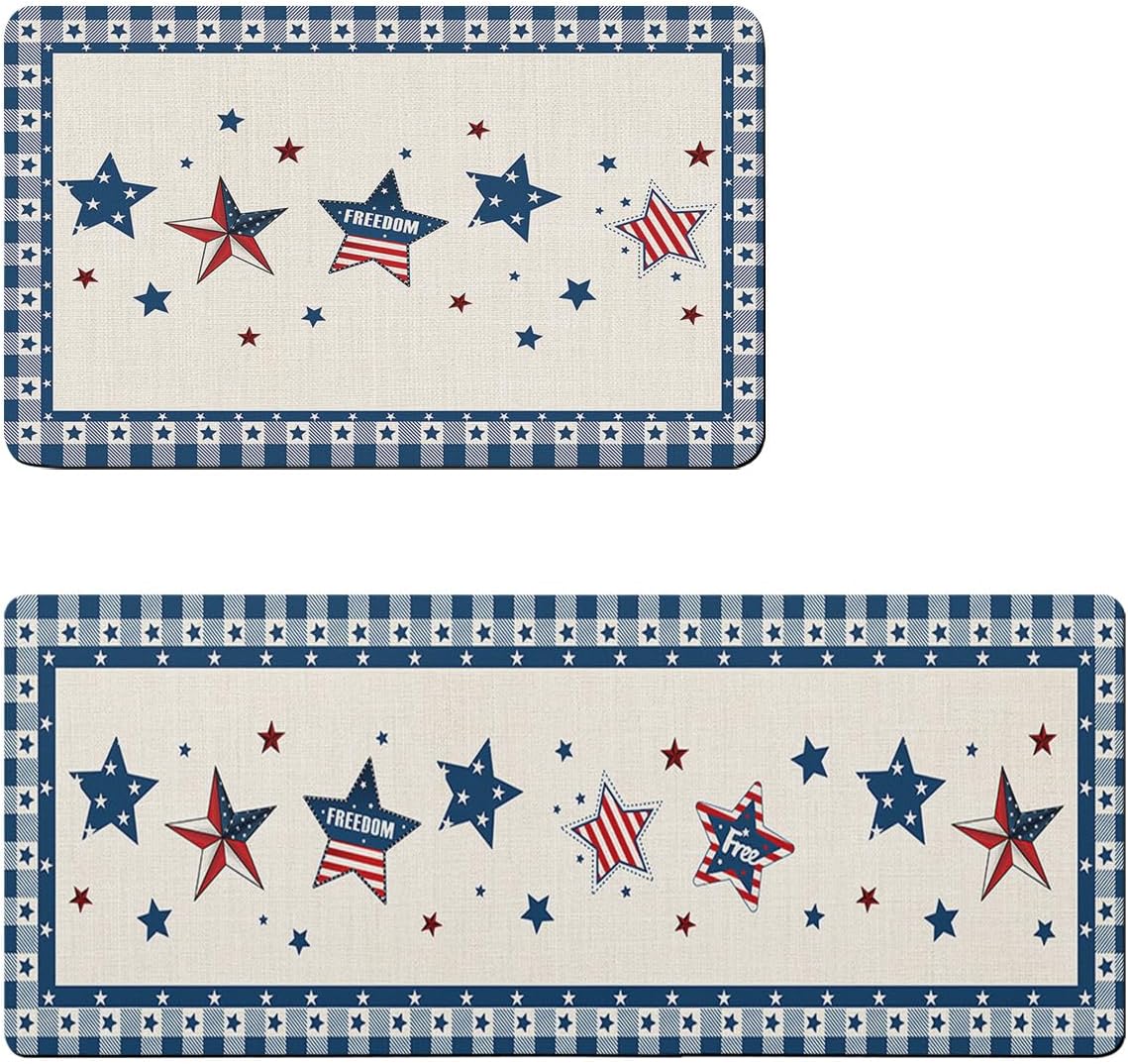 Funnywall88 2PCS Independence Day Bath Rugs Non-Slip Diatomite Mats
