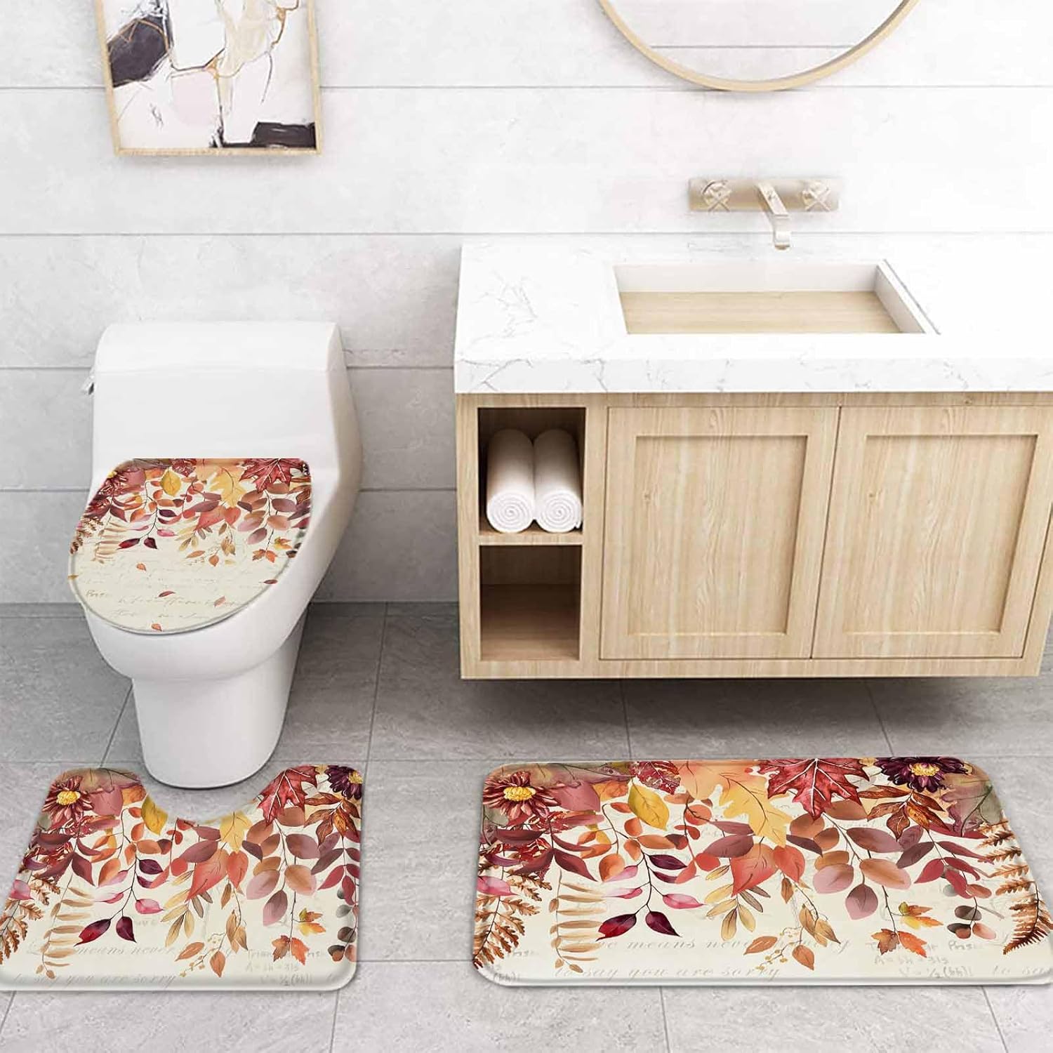 ZOE GARDEN Fall Maple Leaves Bath Set with Curtain and Rug