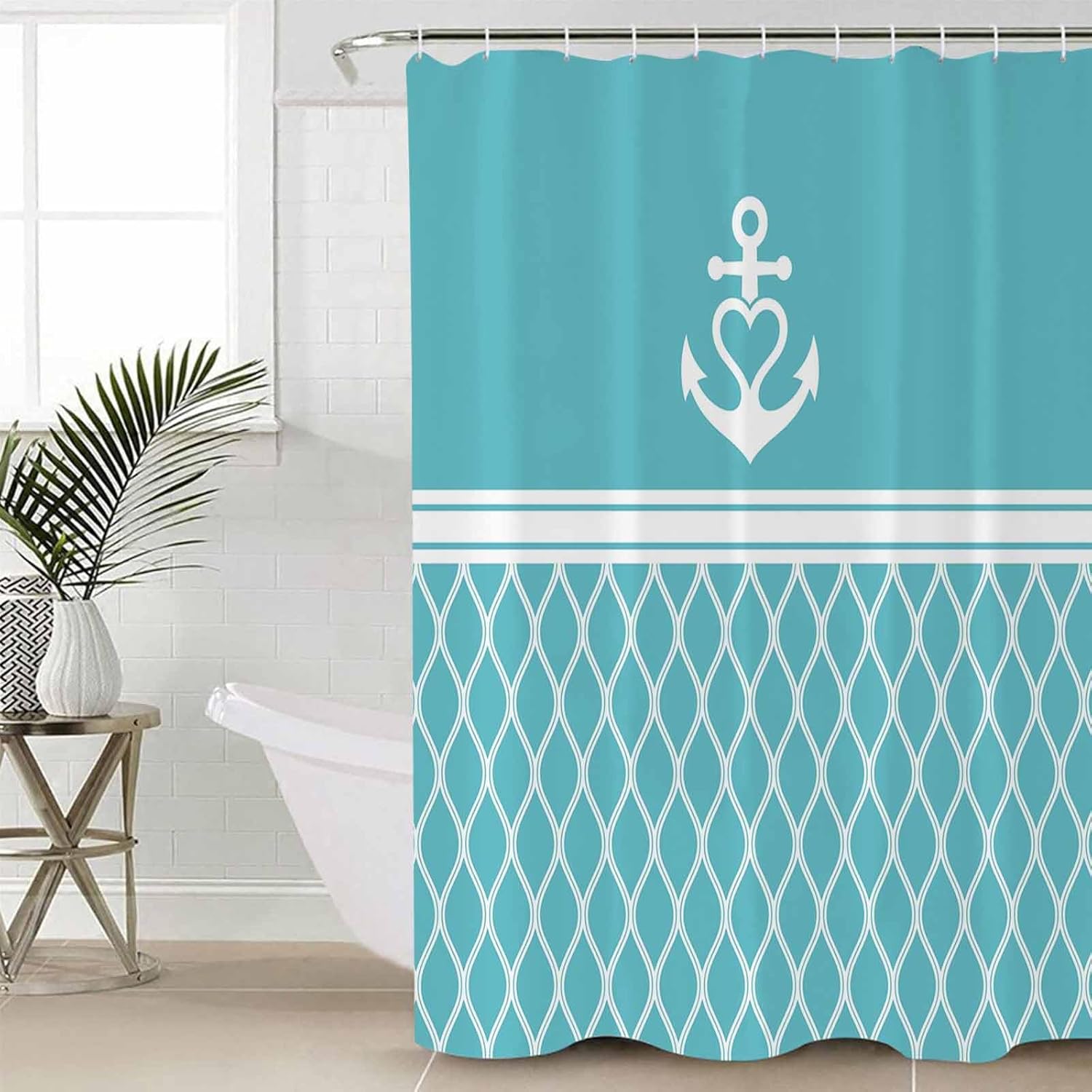 ZOE GARDEN Blue Morocco Bathroom Set with Curtain Rug and Accessories