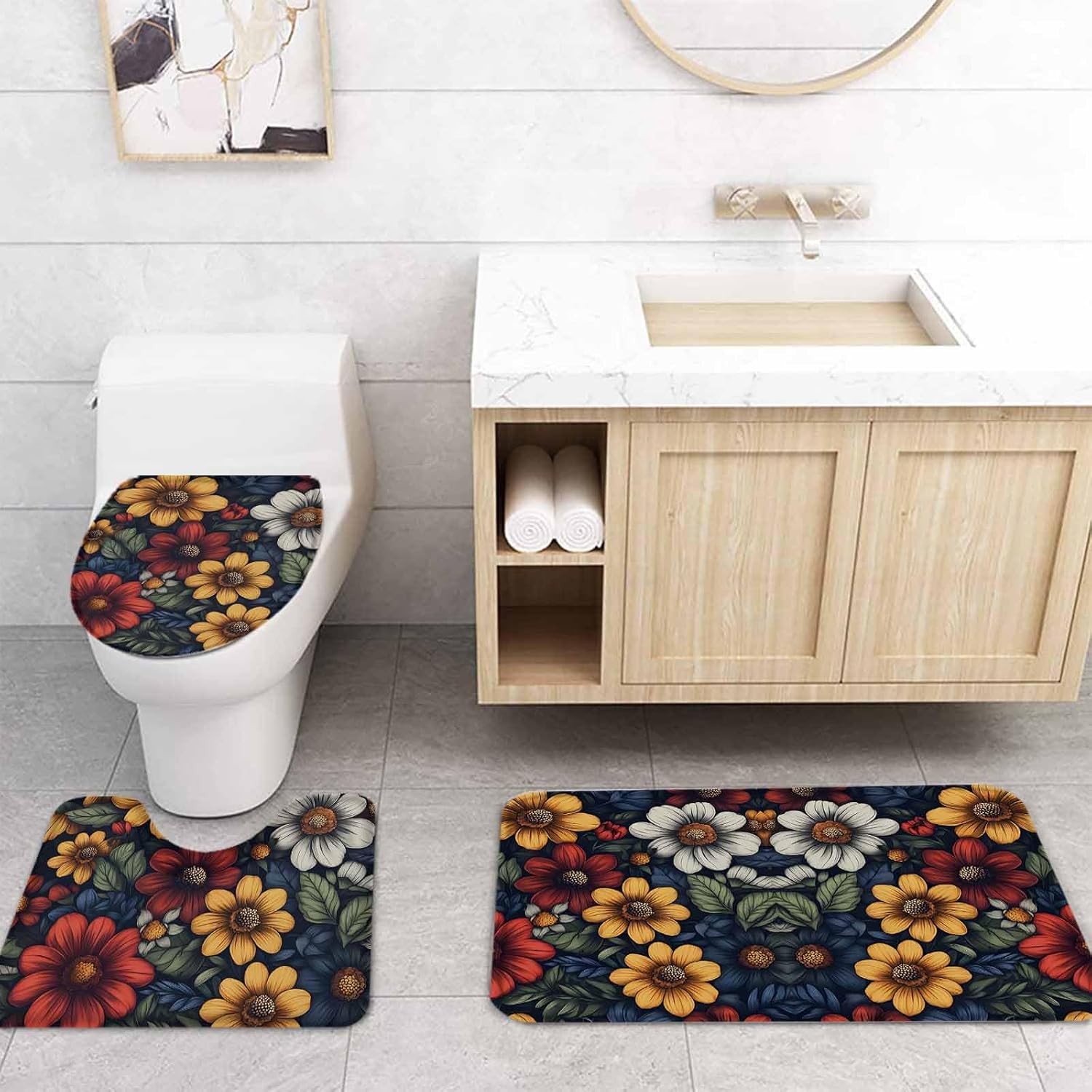 ZOE GARDEN Flower Floral Bathroom Set with Rug and Accessories
