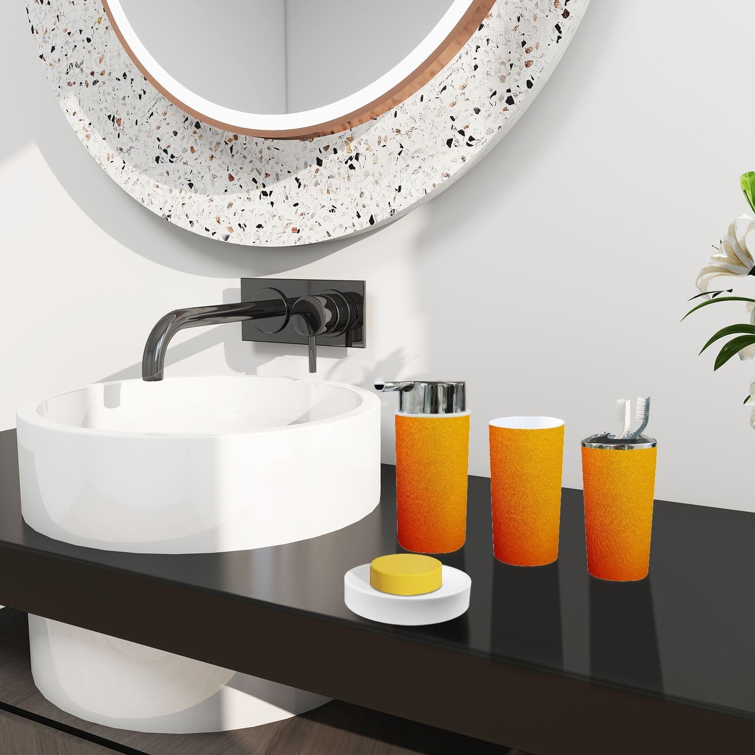 Boho 6-Piece Bathroom Accessory Set in Yellow Orange Brown
