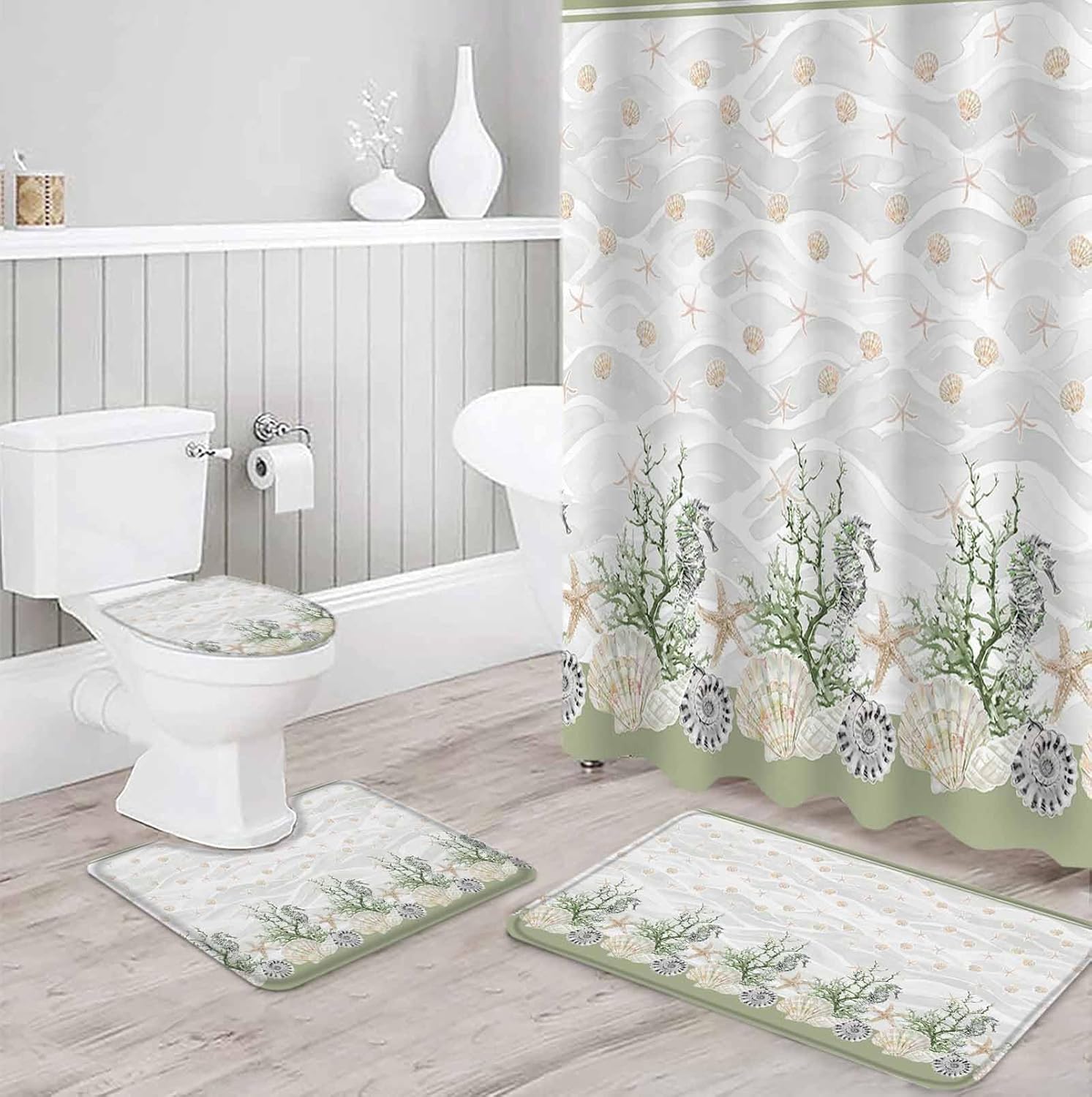 ZOE GARDEN Sage Coastal Bathroom Set with Rug and Accessories