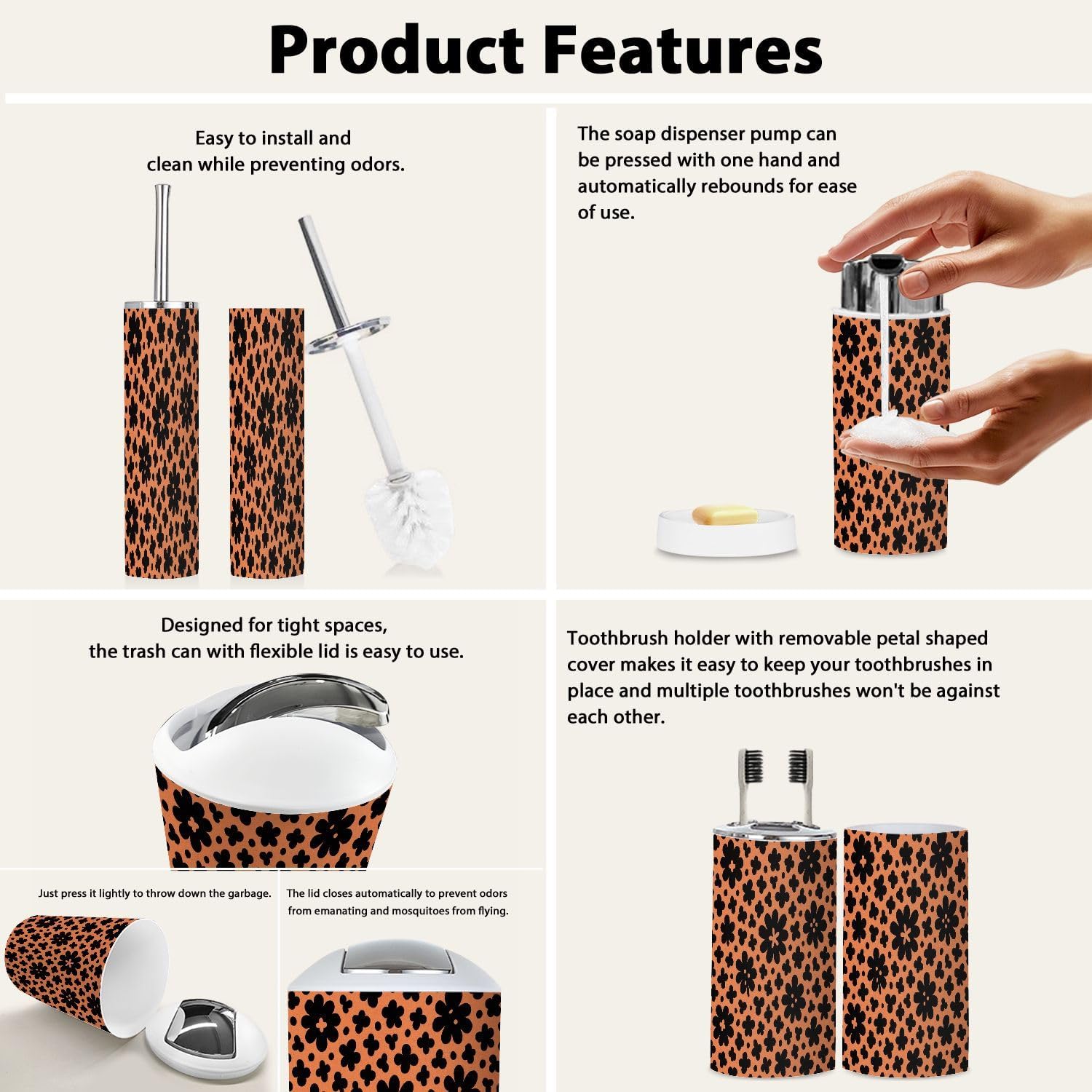 Boho Style 6 Piece Bathroom Accessories Set