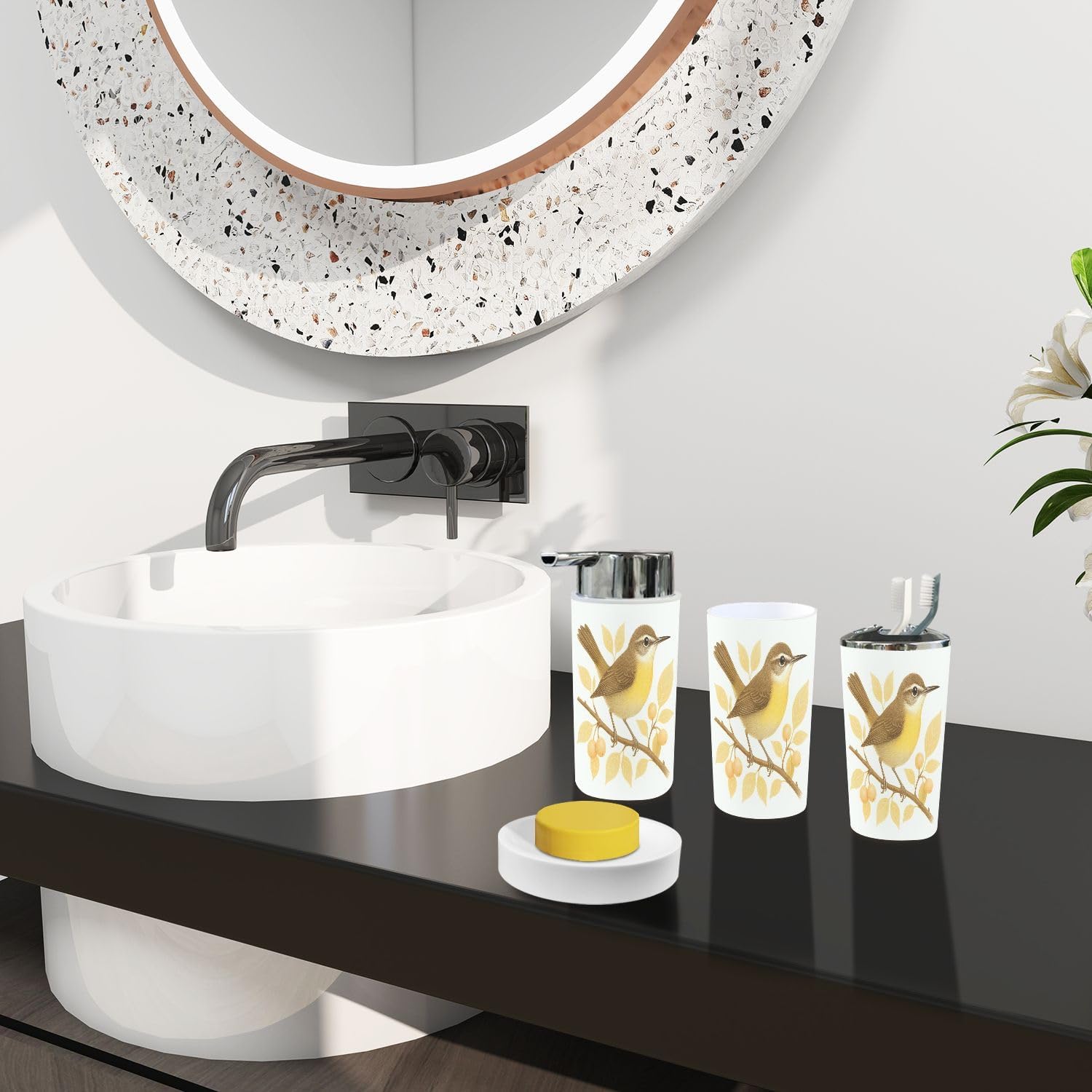 Boho Bathroom Accessory Set 6 Piece Modern Farmhouse Yellow