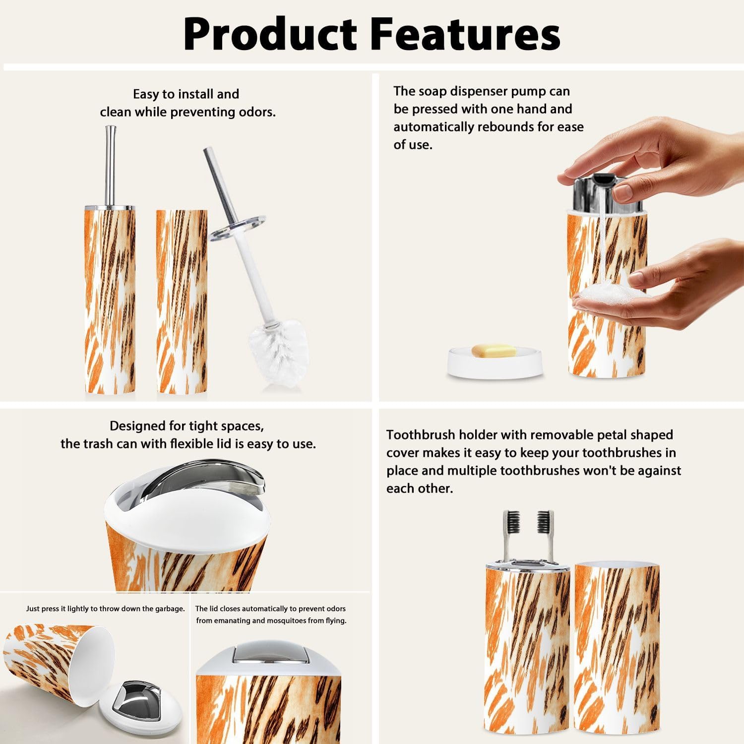Boho Zebra Skin Bathroom Accessory Set 6 Piece