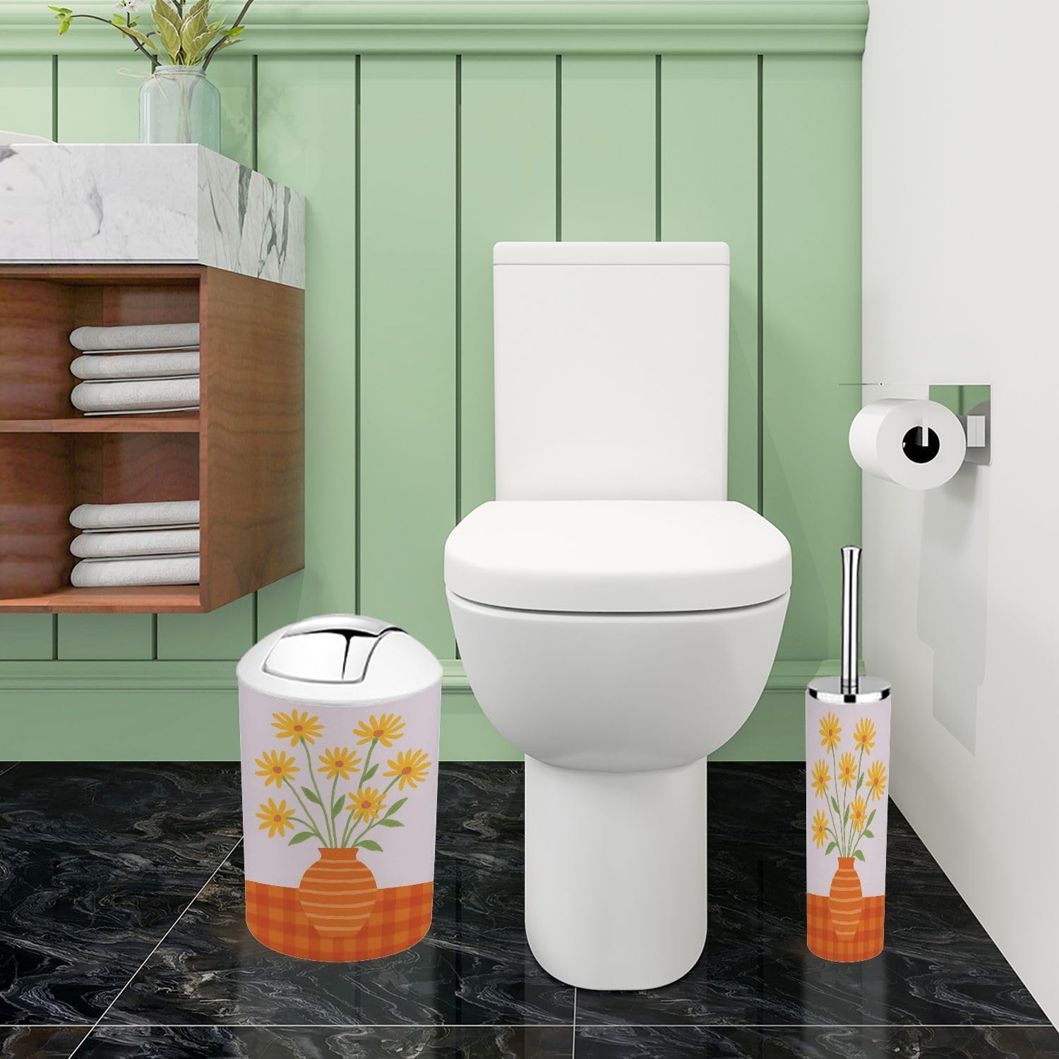 Boho Yellow Flower Vase Bathroom Accessory Set 6 Piece