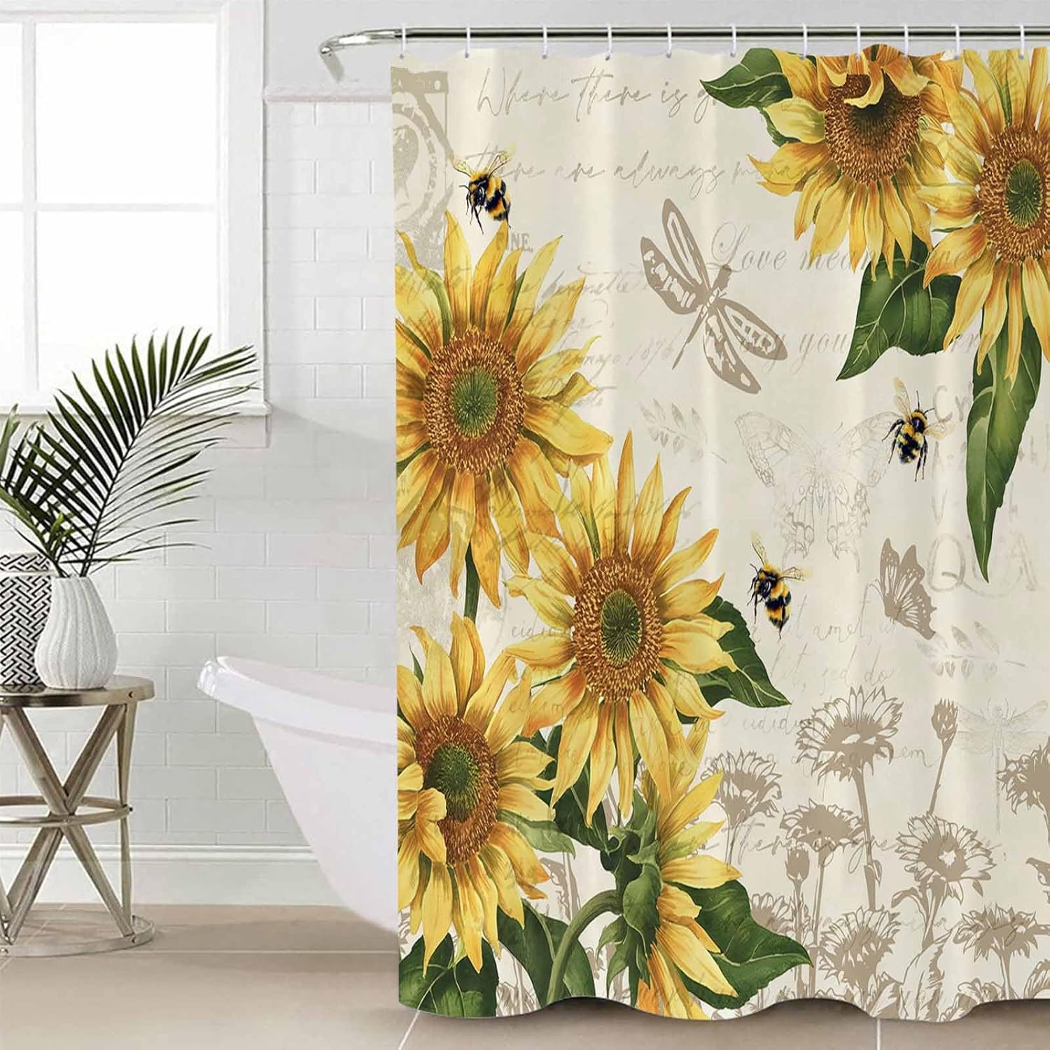 ZOE GARDEN Sunflowers Bathroom Set - 36x72 Inches Farmhouse Retro
