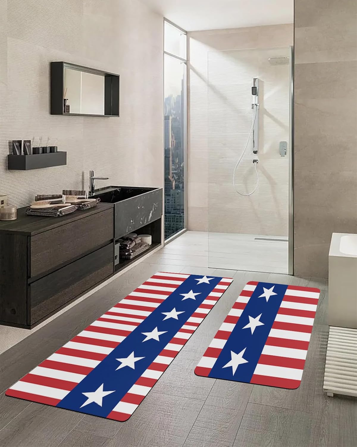 2PCS American Flag Bath Mat Set Non-Slip Diatomite 1
