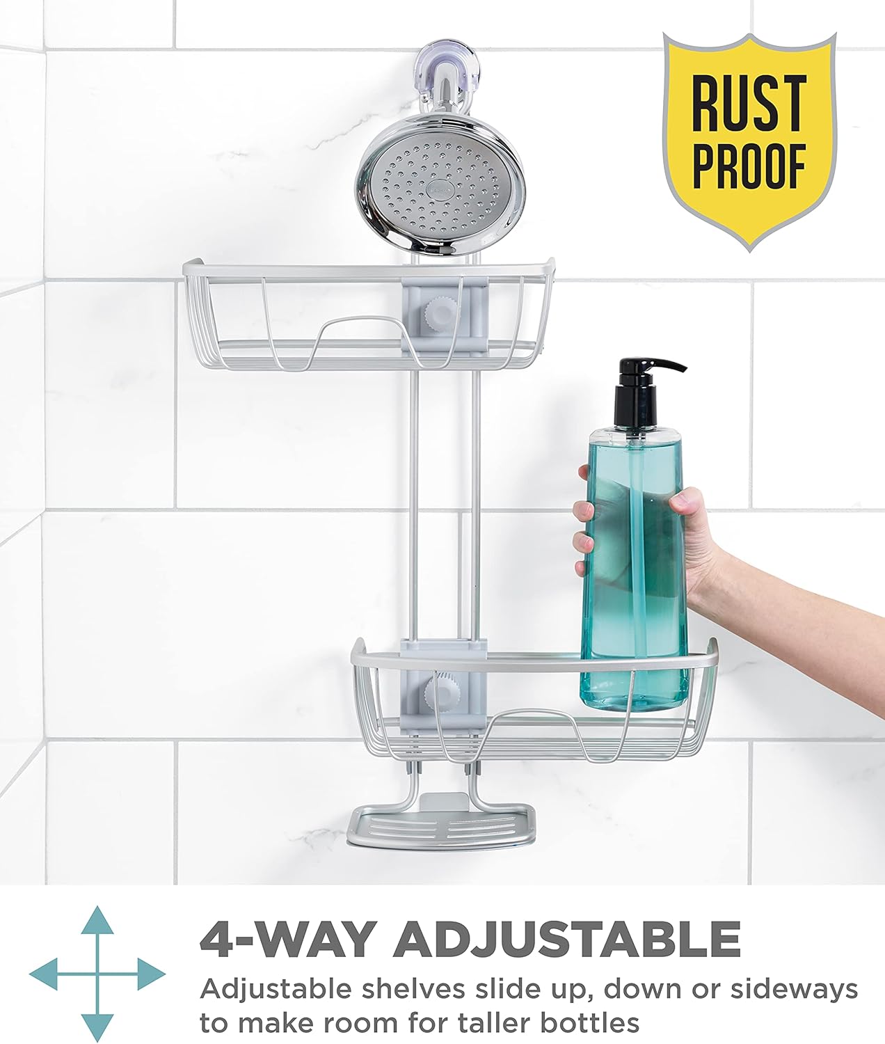 Zenna Home NeverRust Shower Caddy with Adjustable Shelves and Hooks
