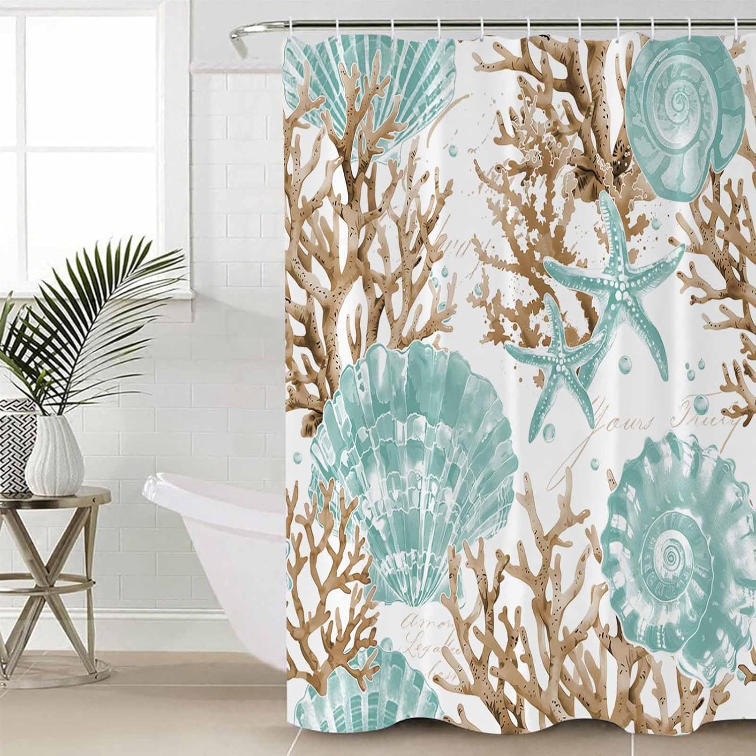 Turquoise Starfish Bathroom Set with Curtain Rug and Accessories