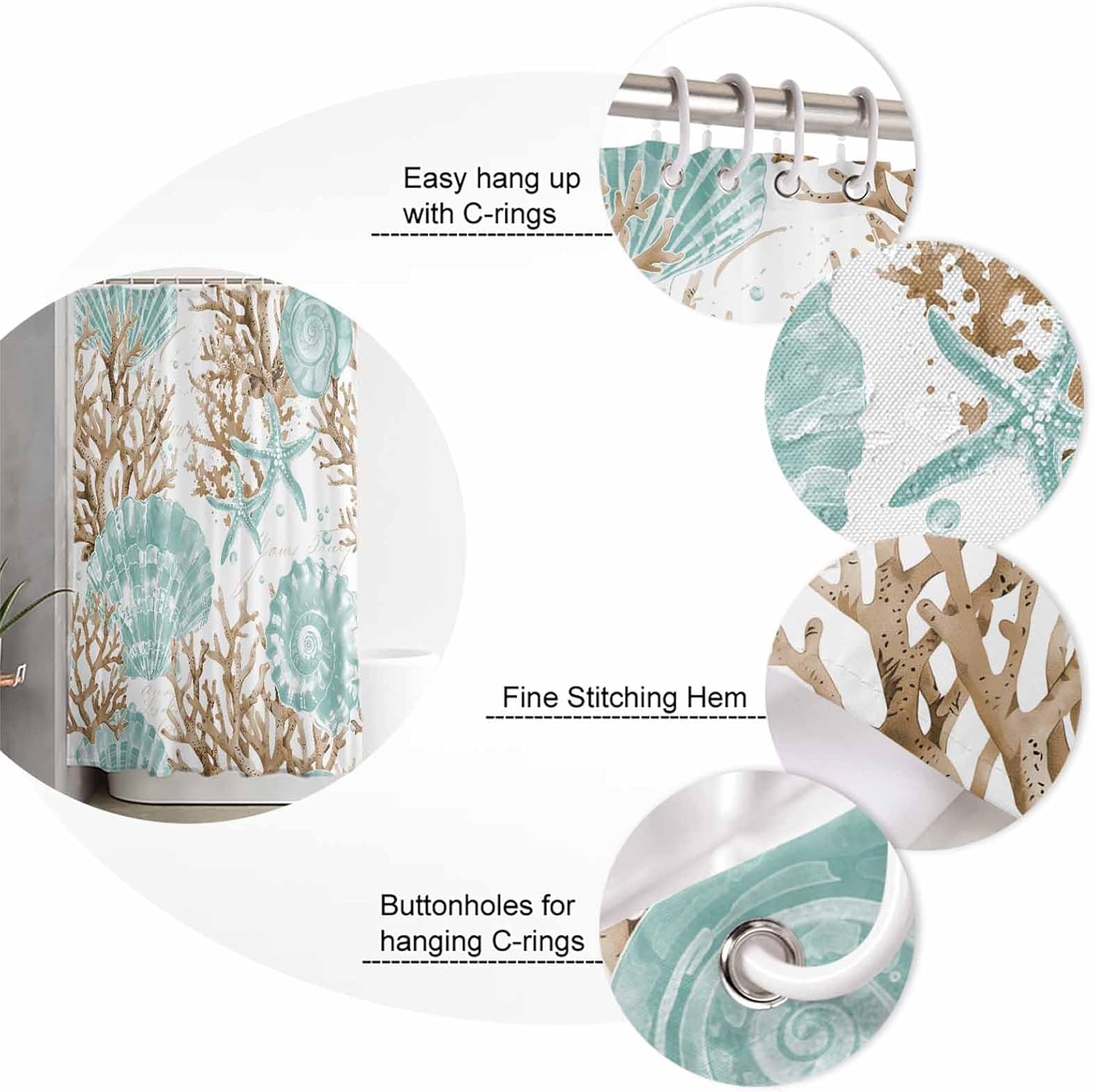 Turquoise Starfish Bathroom Set with Curtain Rug and Accessories