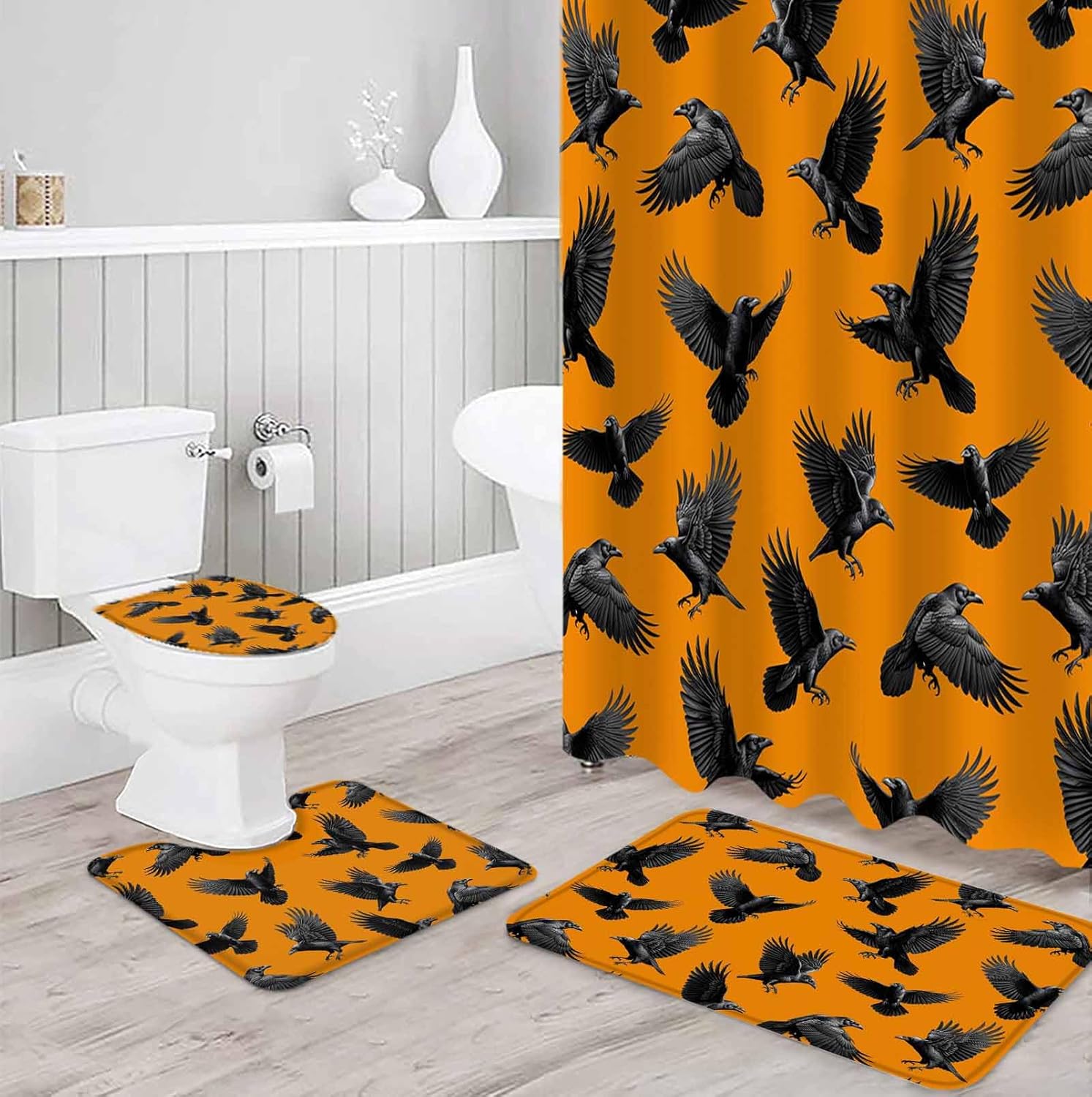 ZOE GARDEN Halloween Bath Set with Curtain Rug and Accessories