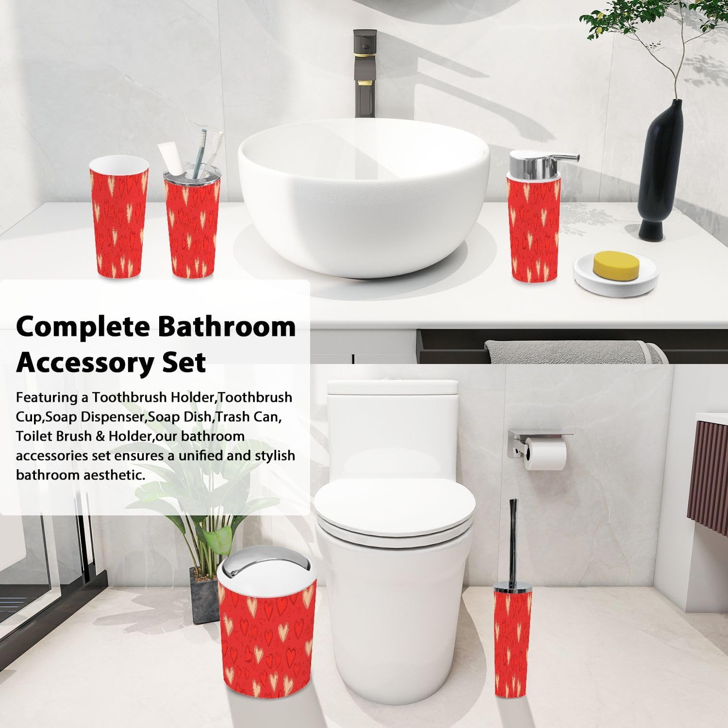 Boho Cute Bathroom Accessory Set 6 Piece