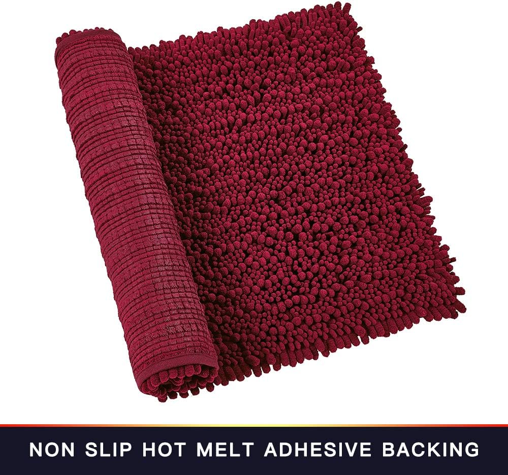 Walensee Non-Slip Bath Mat 24x17 Inch Red Chenille