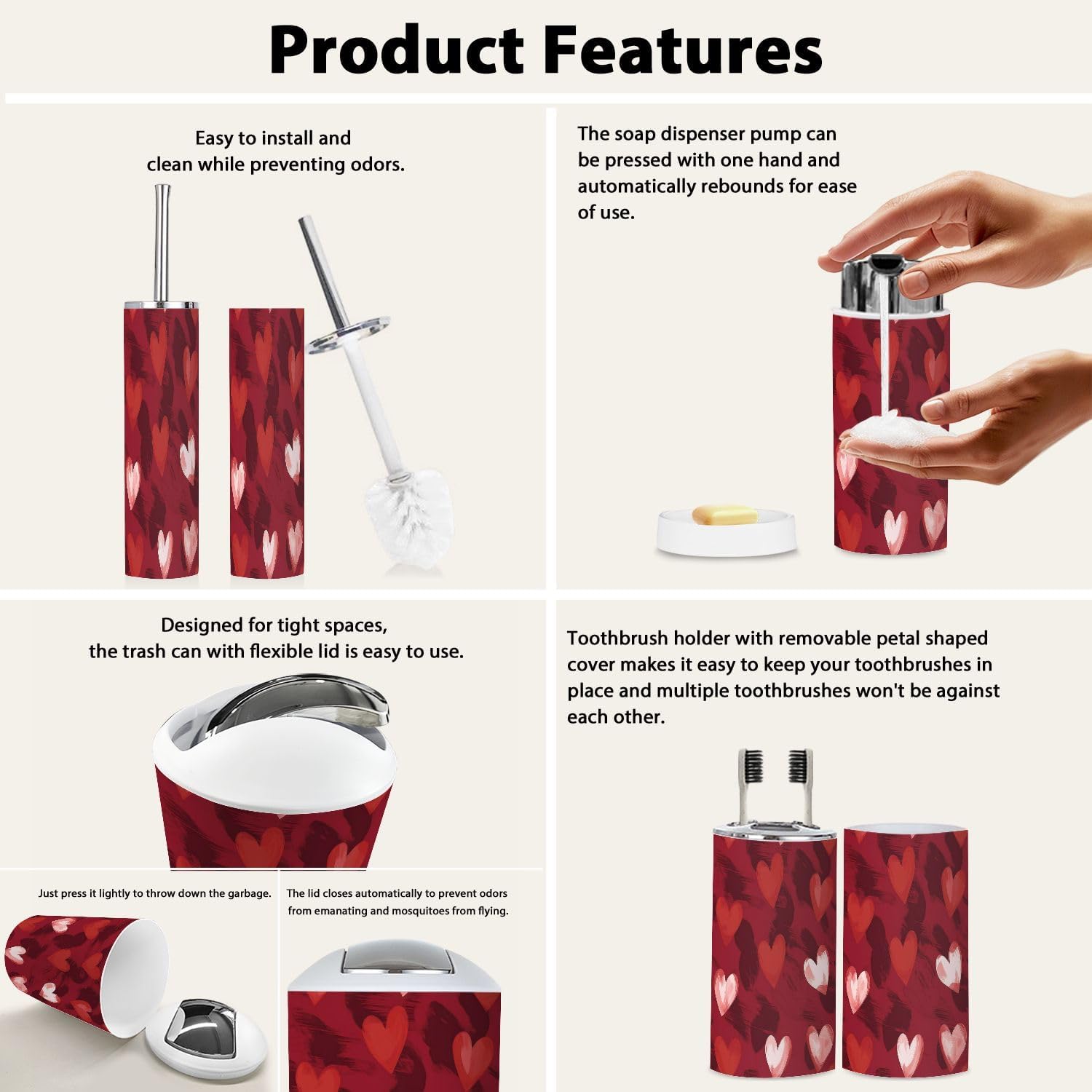 Boho Valentine Bathroom Accessory Set 6 Piece