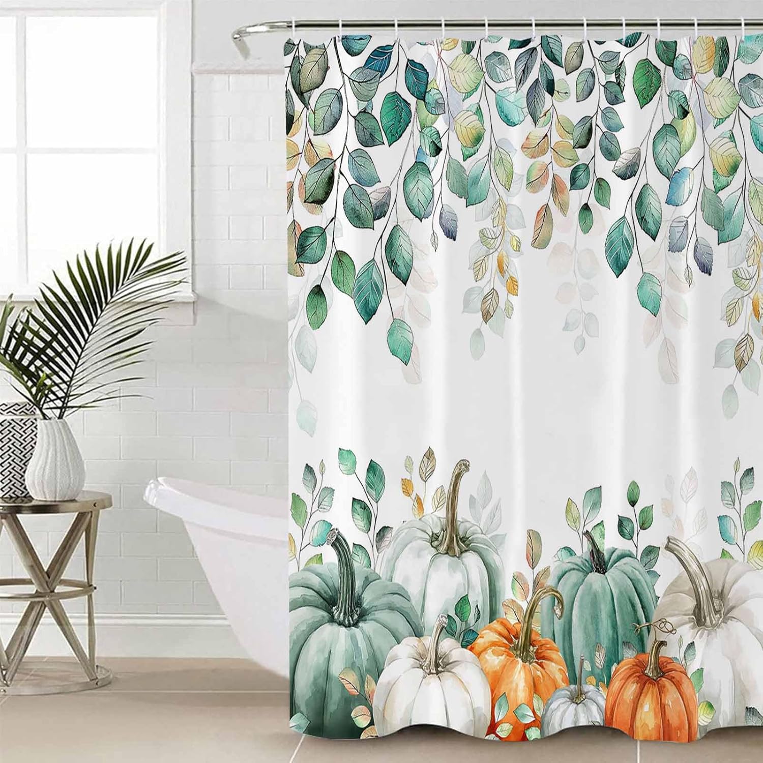 ZOE GARDEN Green Pumpkin Bathroom Set with Shower Curtain Rug and Accessories