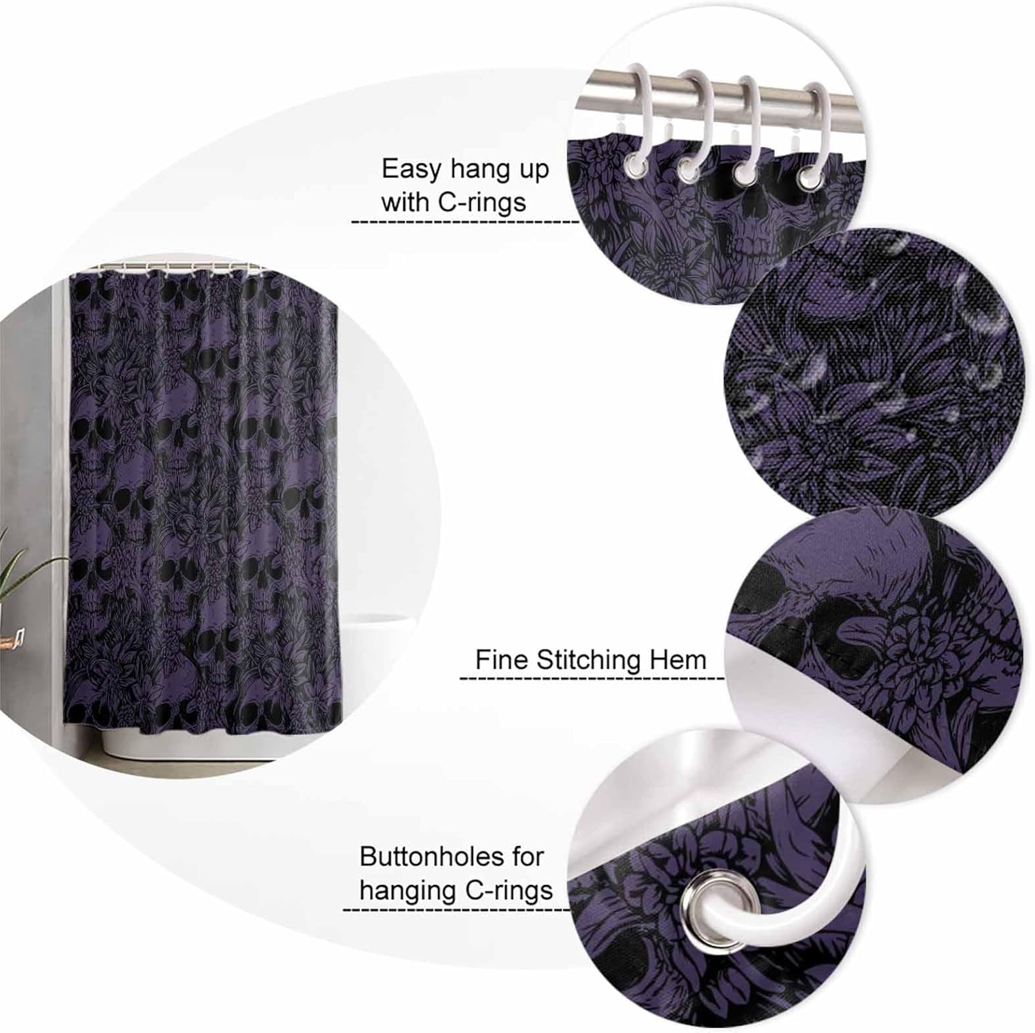 ZOE GARDEN Halloween Bathroom Set with Curtain Rug and Hooks 1