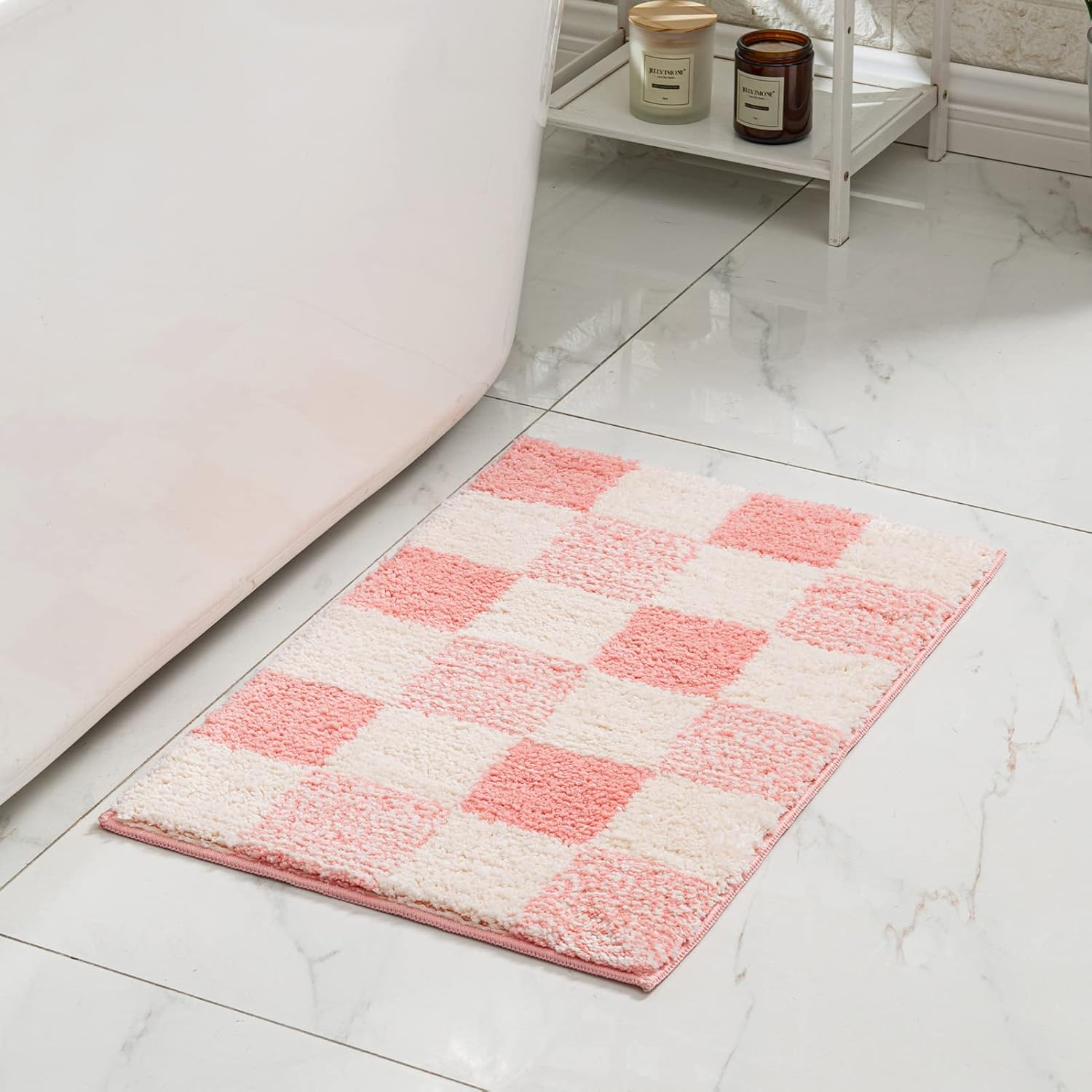 CozeCube Checkered Bath Mat - 24 x 16 Inches Blossom Pink