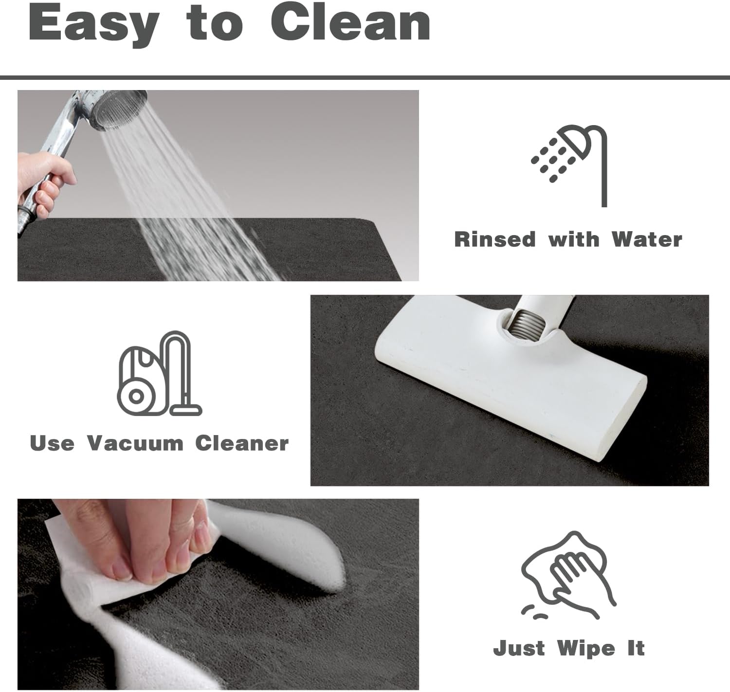 TYUU Black Bath Mat - Non Slip Quick Dry 16x24 Inches