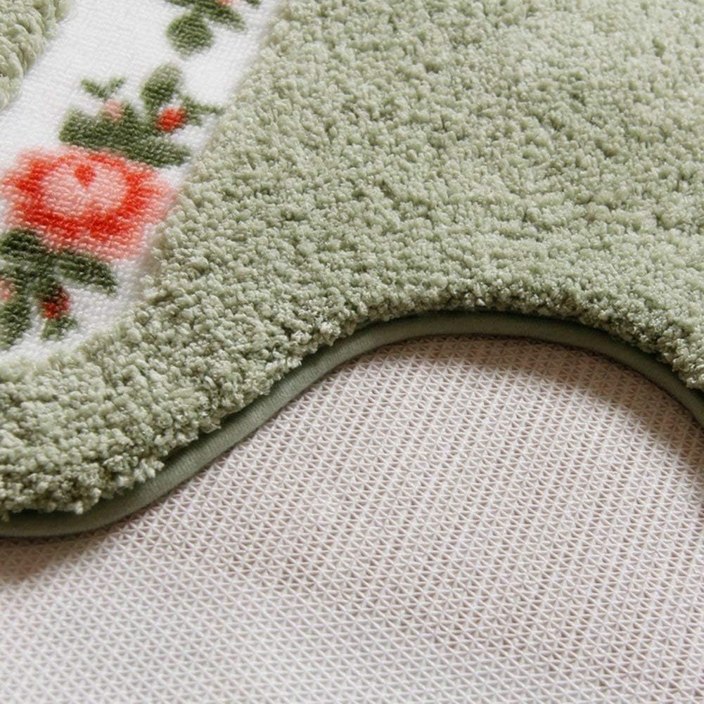 UKELER Non-Skid Floral Rose Bath Rugs Set of 2 Green