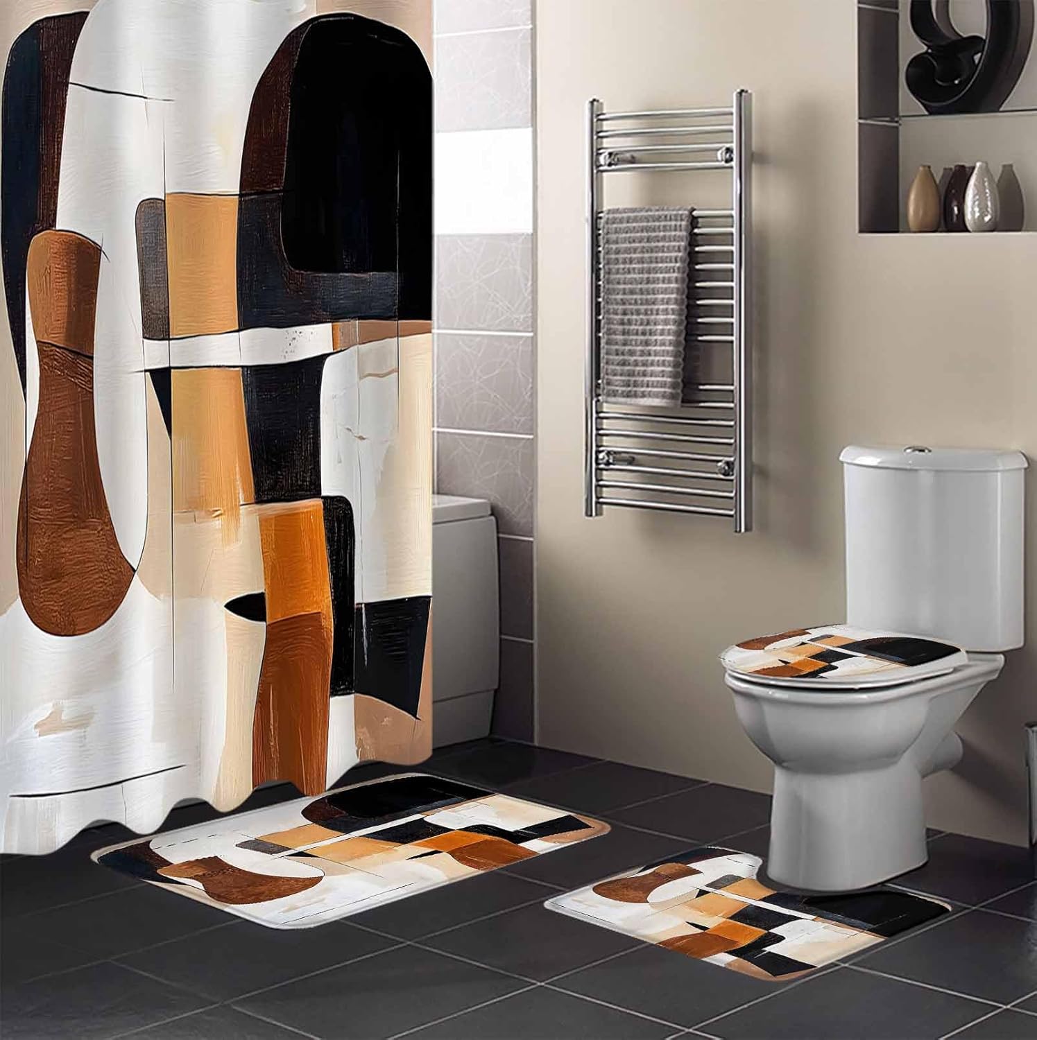 ZOE GARDEN Boho Black Brown Bath Set