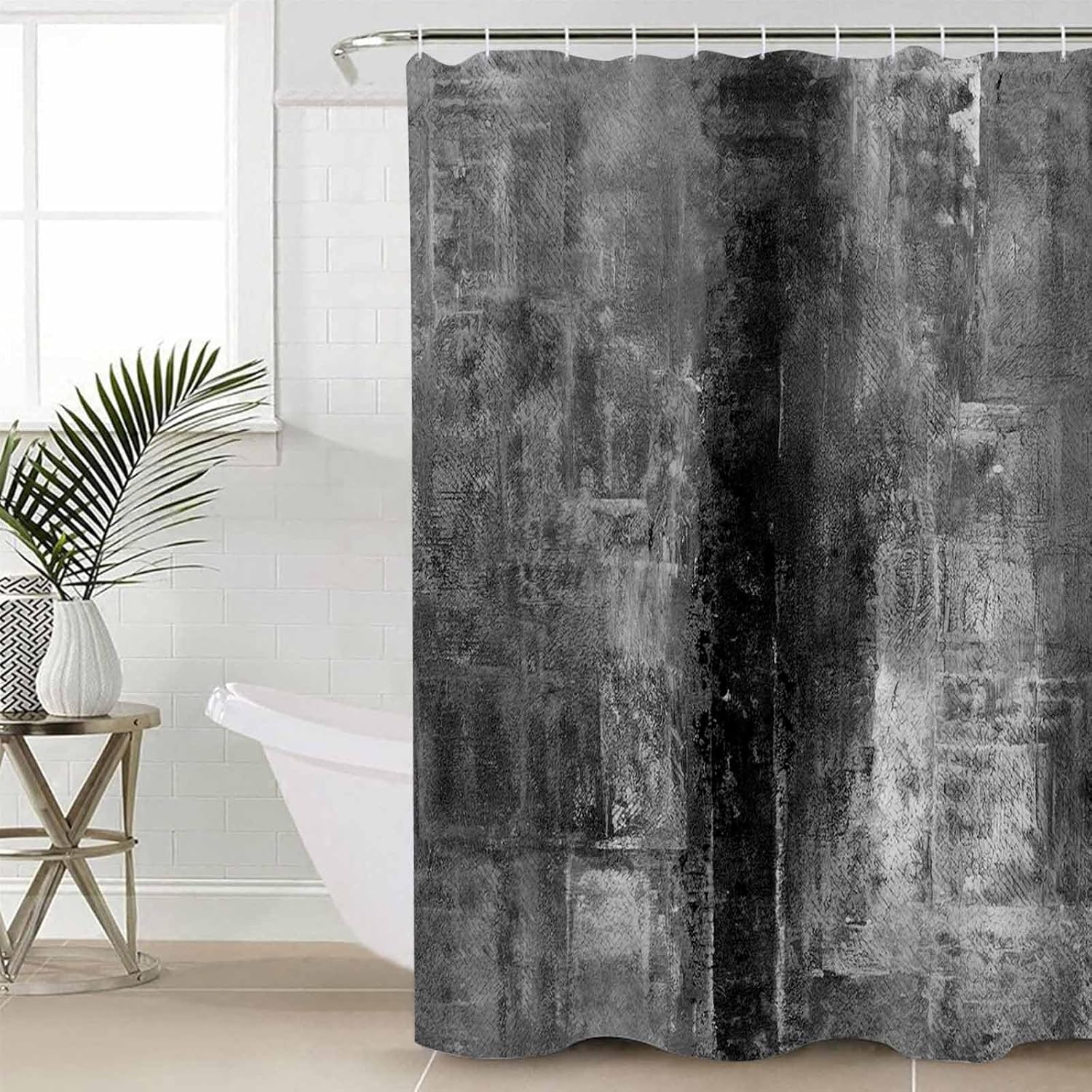 ZOE GARDEN Retro Grey Bathroom Set with Shower Curtain and Rug