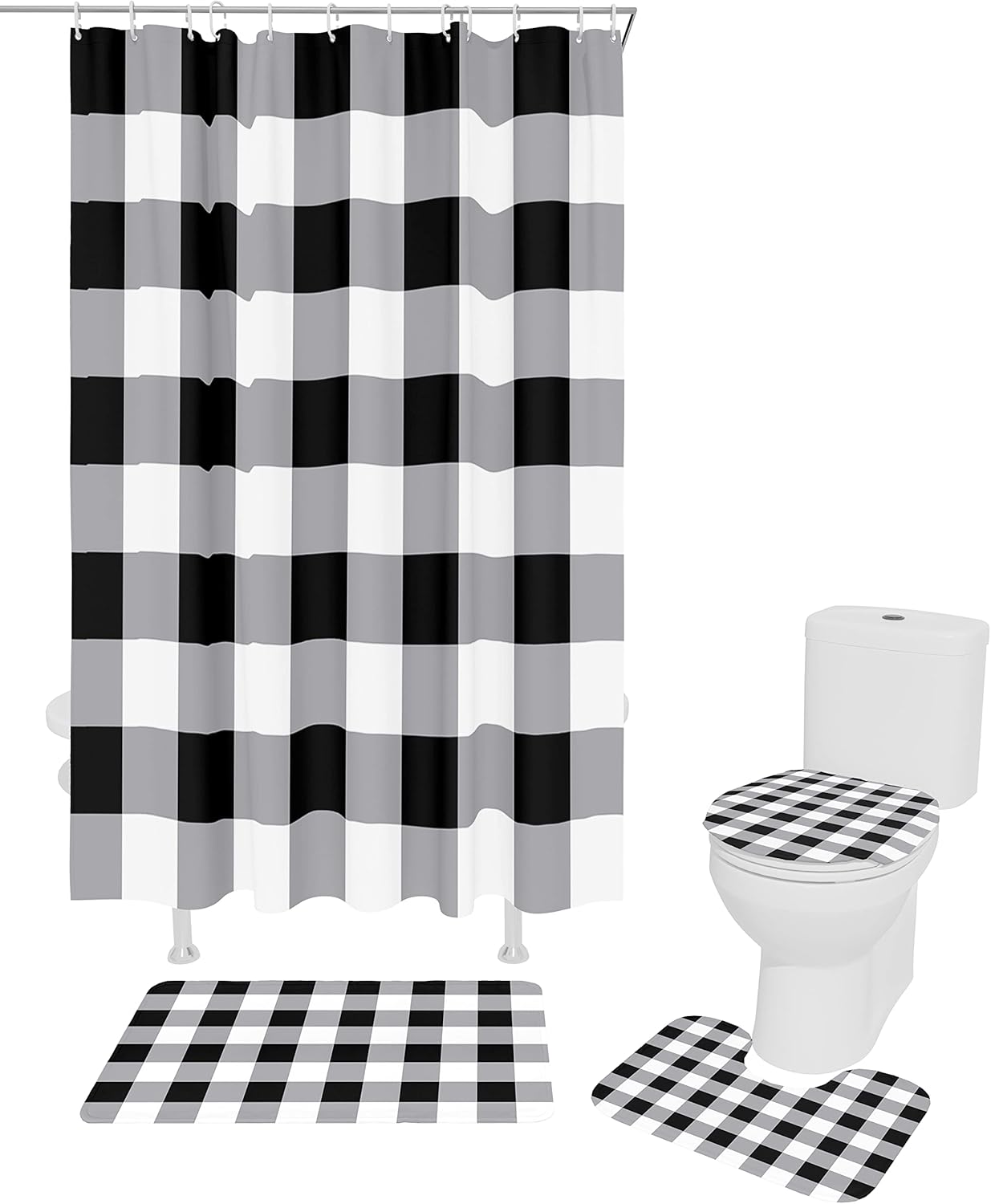ZOE GARDEN Black and White Buffalo Plaid Bathroom Set