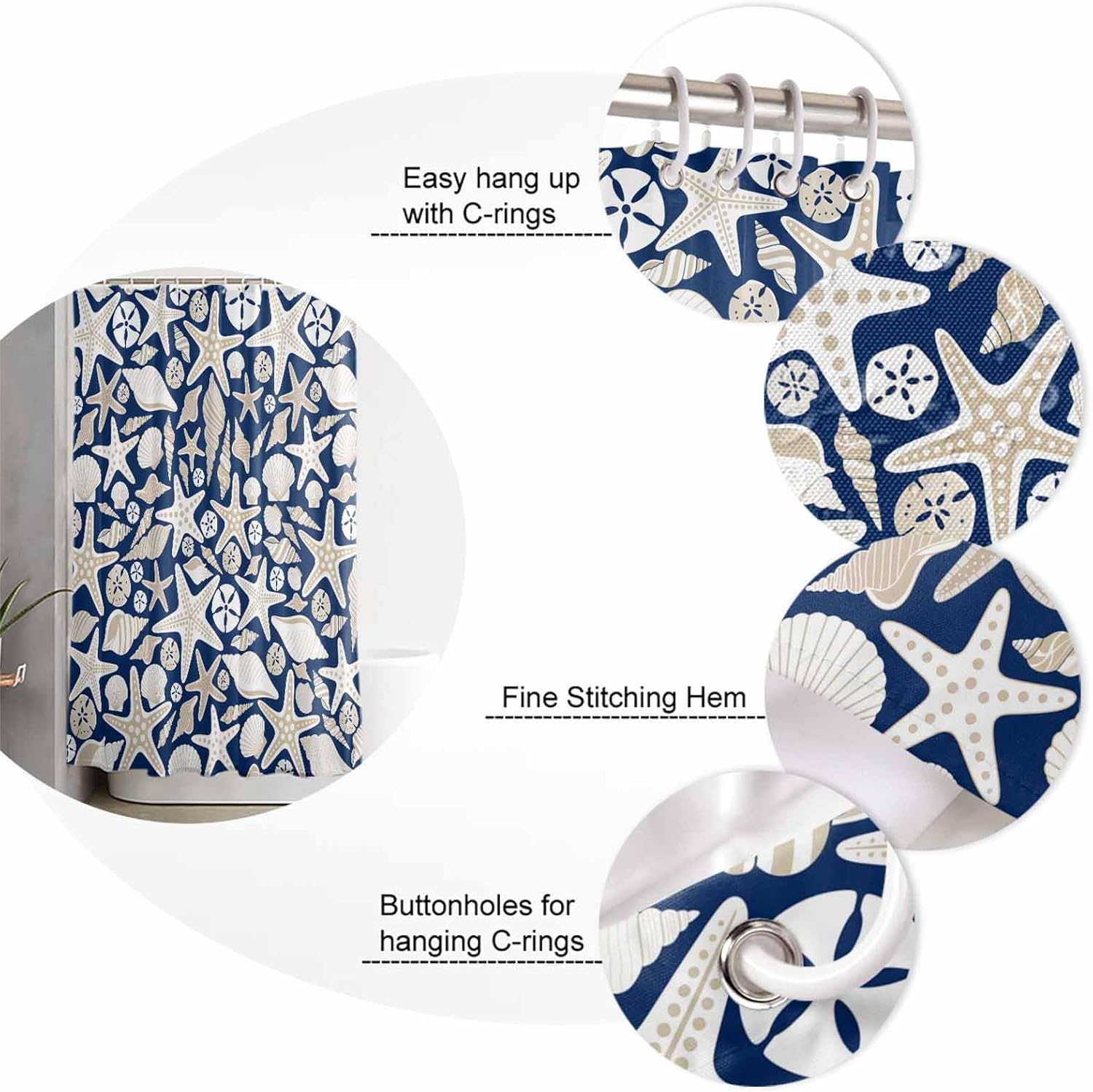 Navy Blue Ocean Bathroom Set with Rug and Accessories