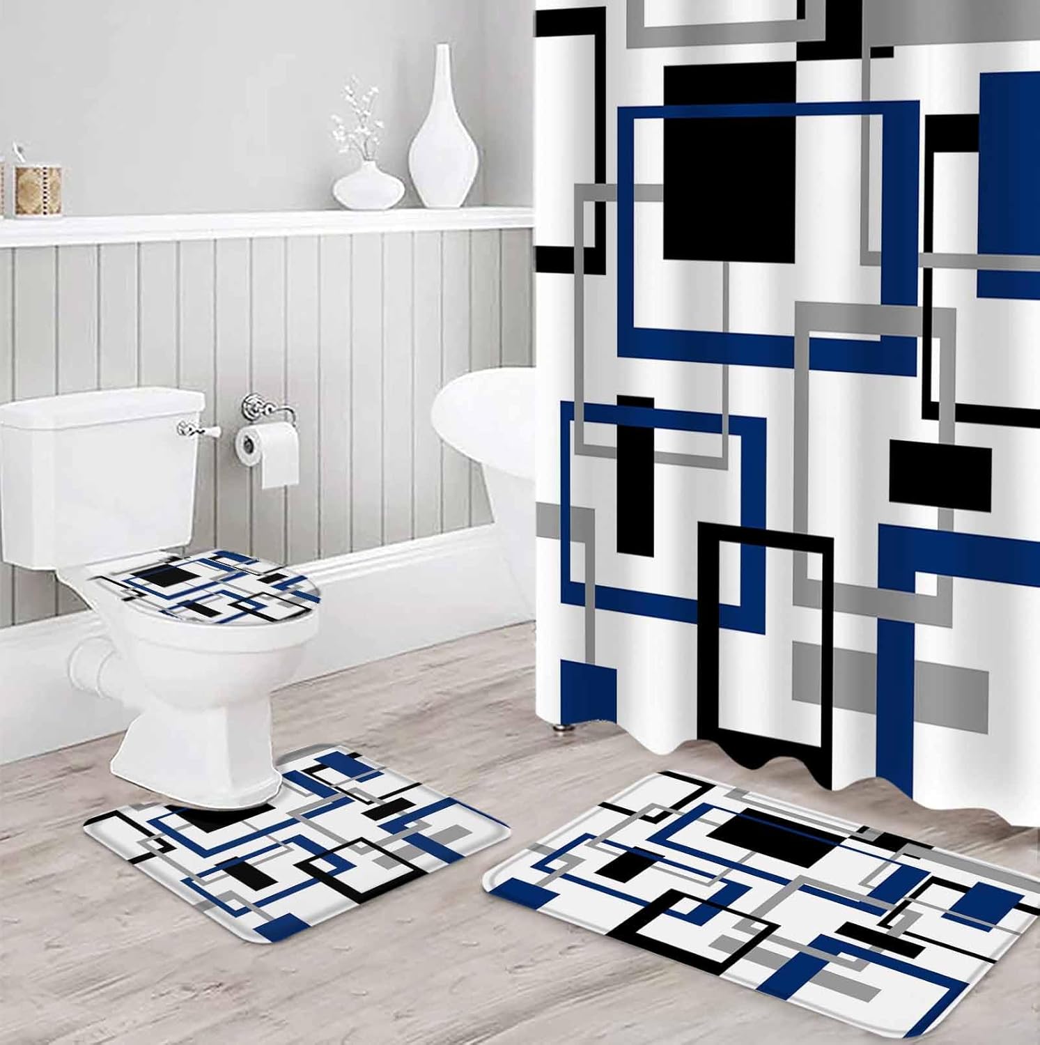 ZOE GARDEN Geometric Blue Bathroom Set