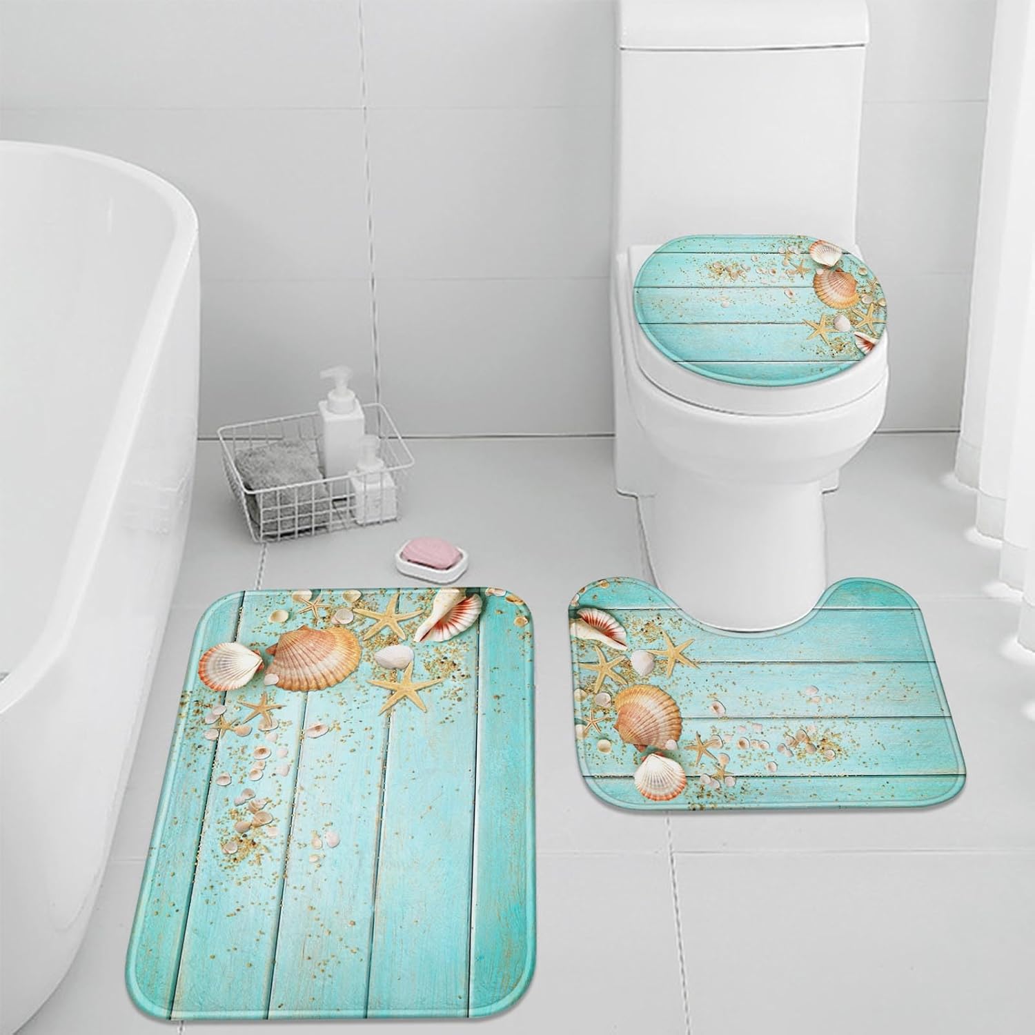 Britimes Beach Seashell Bath Rug Set of 3 1