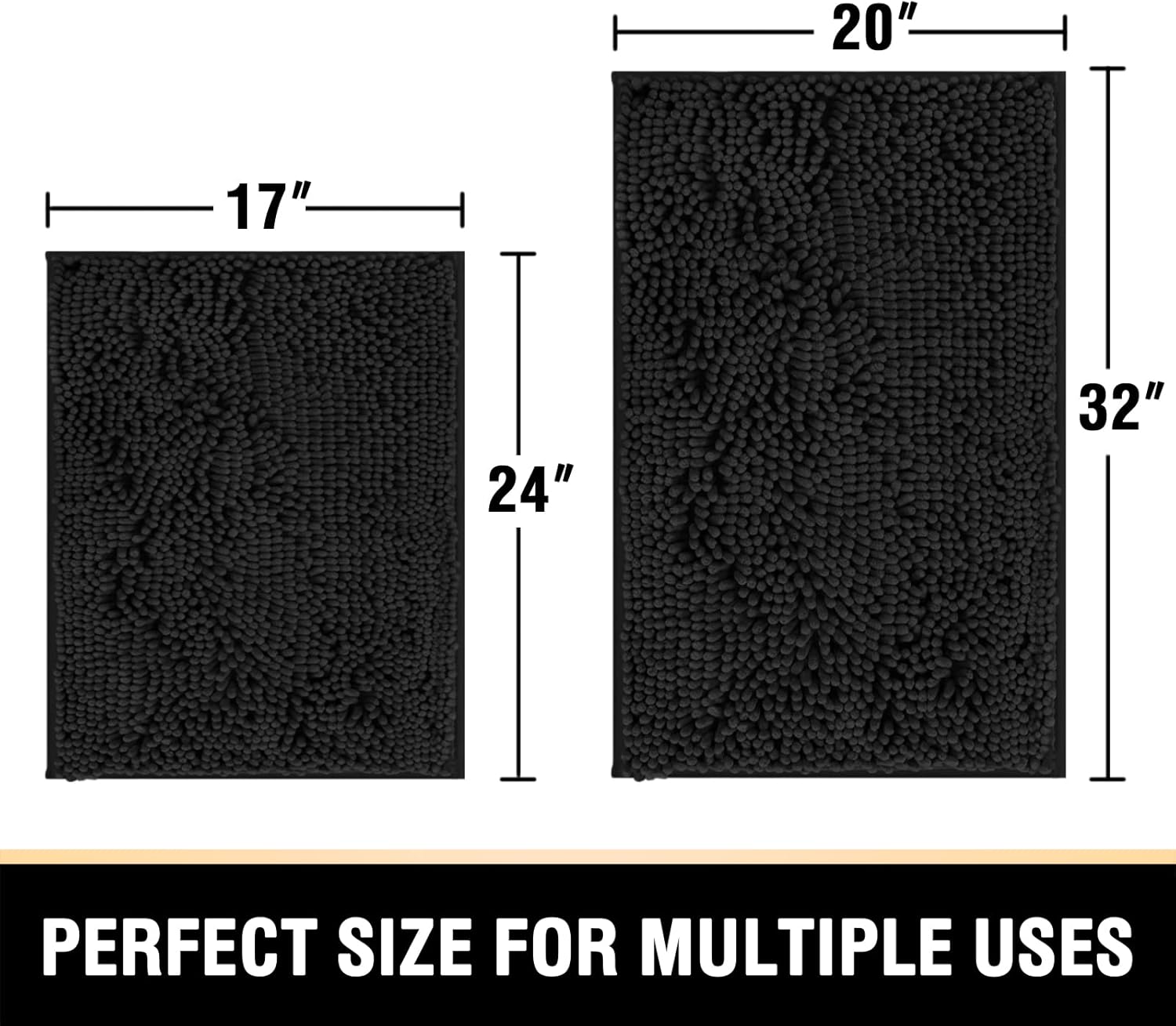 HVERSAILTEX 2 Piece Black Bath Rug Set