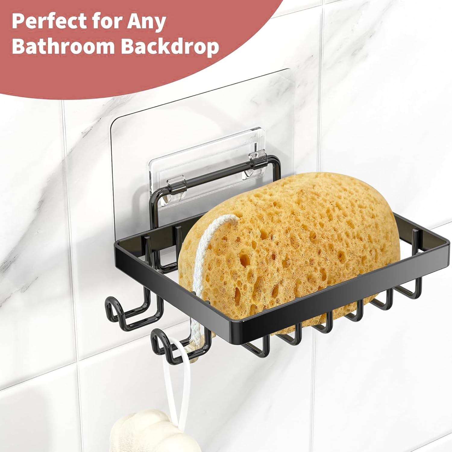 Wome Shower Sponge Holder with 2 Hooks No Drilling 1