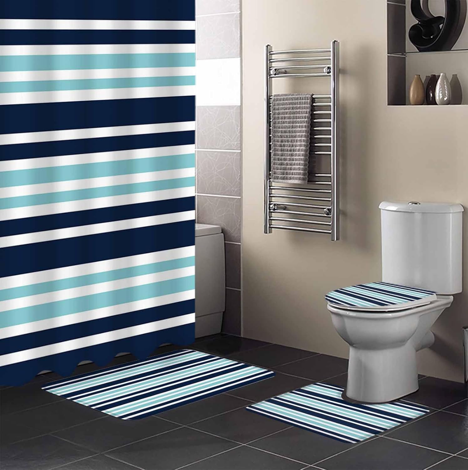 ZOE GARDEN Dark Blue Bathroom Set with Rug and Accessories