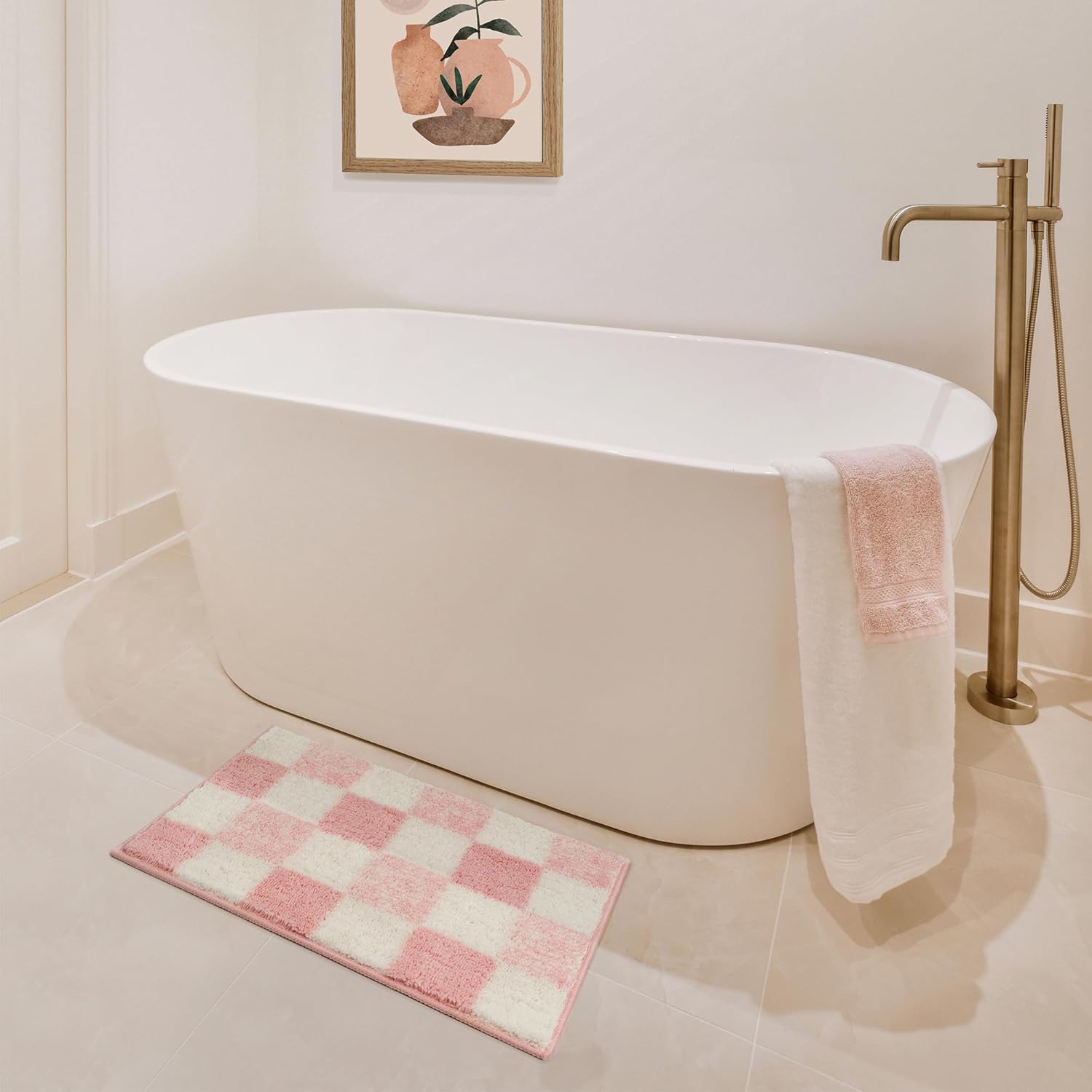 GRANNY SAYS Checkered Pink Bath Rug 24x16