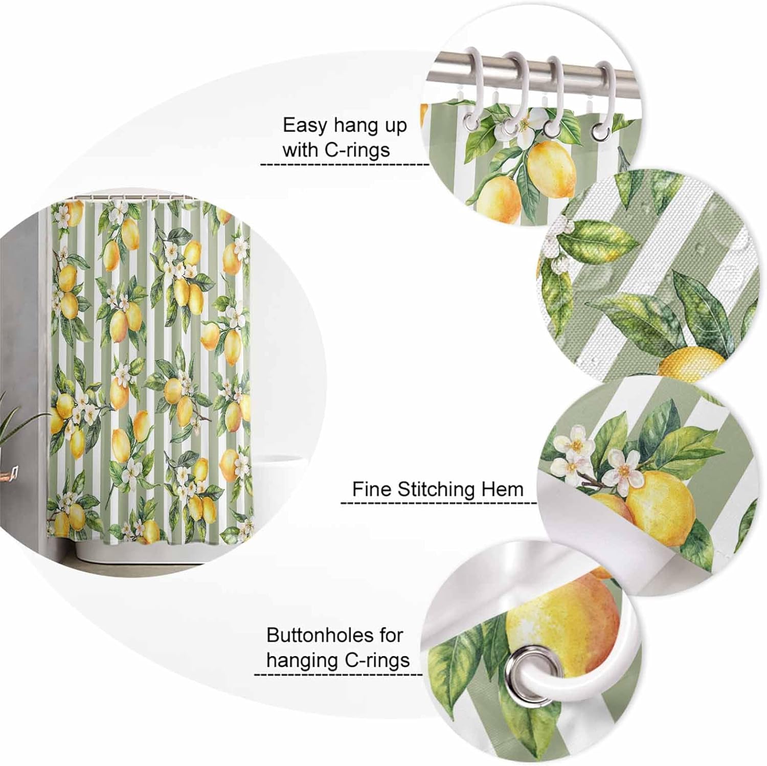 ZOE GARDEN Lemon Strope Bathroom Set with Curtain Rug and Accessories 1