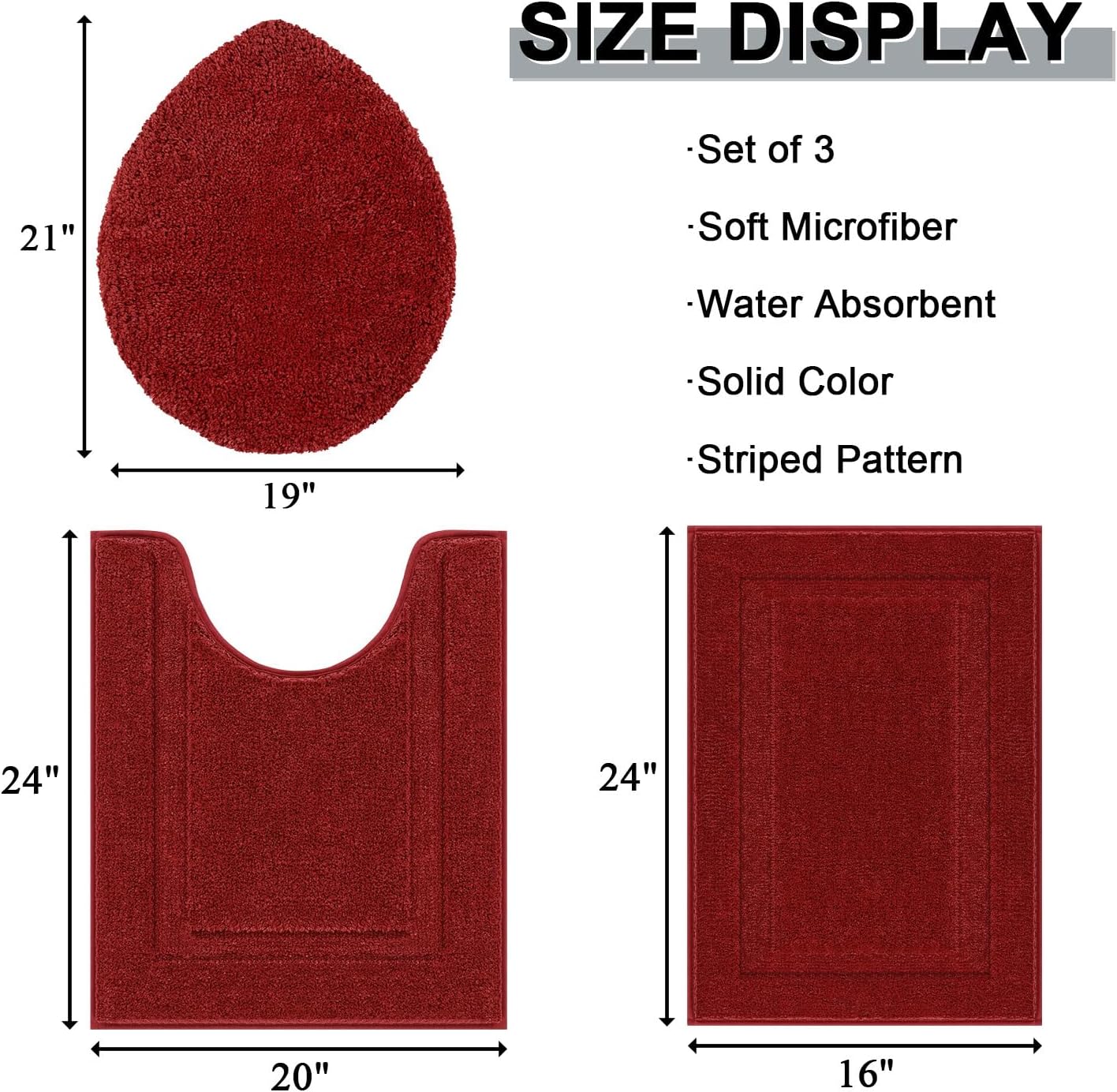 SHACOS 3 Piece Bathroom Rug Set with Non-Slip Mats