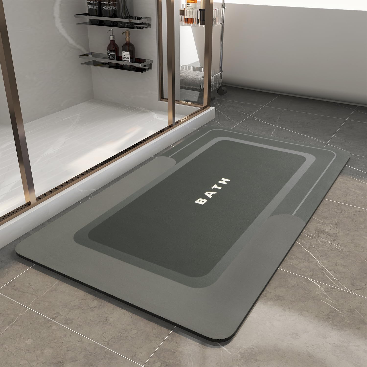 MontVoo Dark Grey Bath Mat - Non Slip Quick Dry 17x35