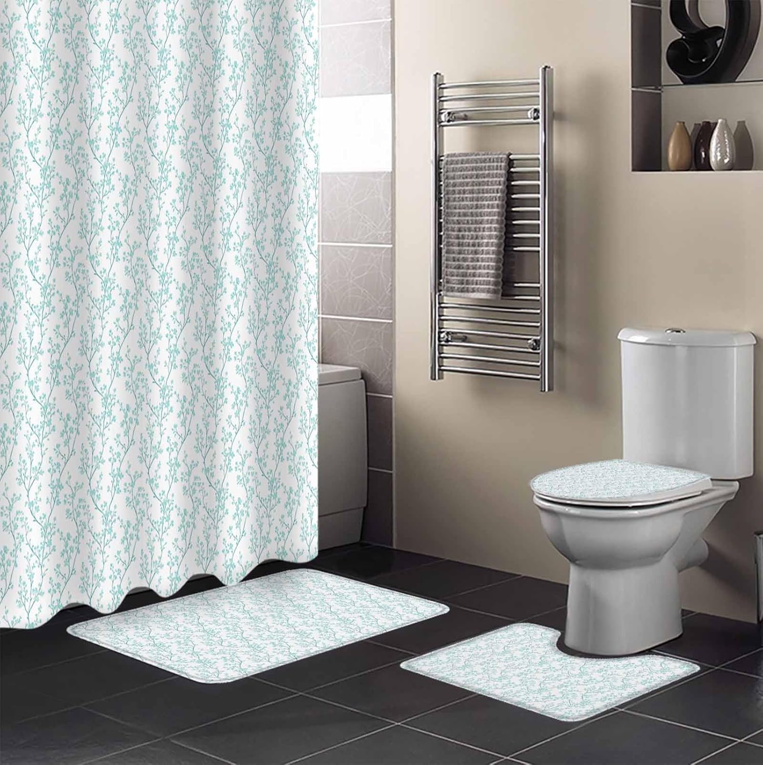 ZOE GARDEN Teal Blue Botanical Bathroom Set