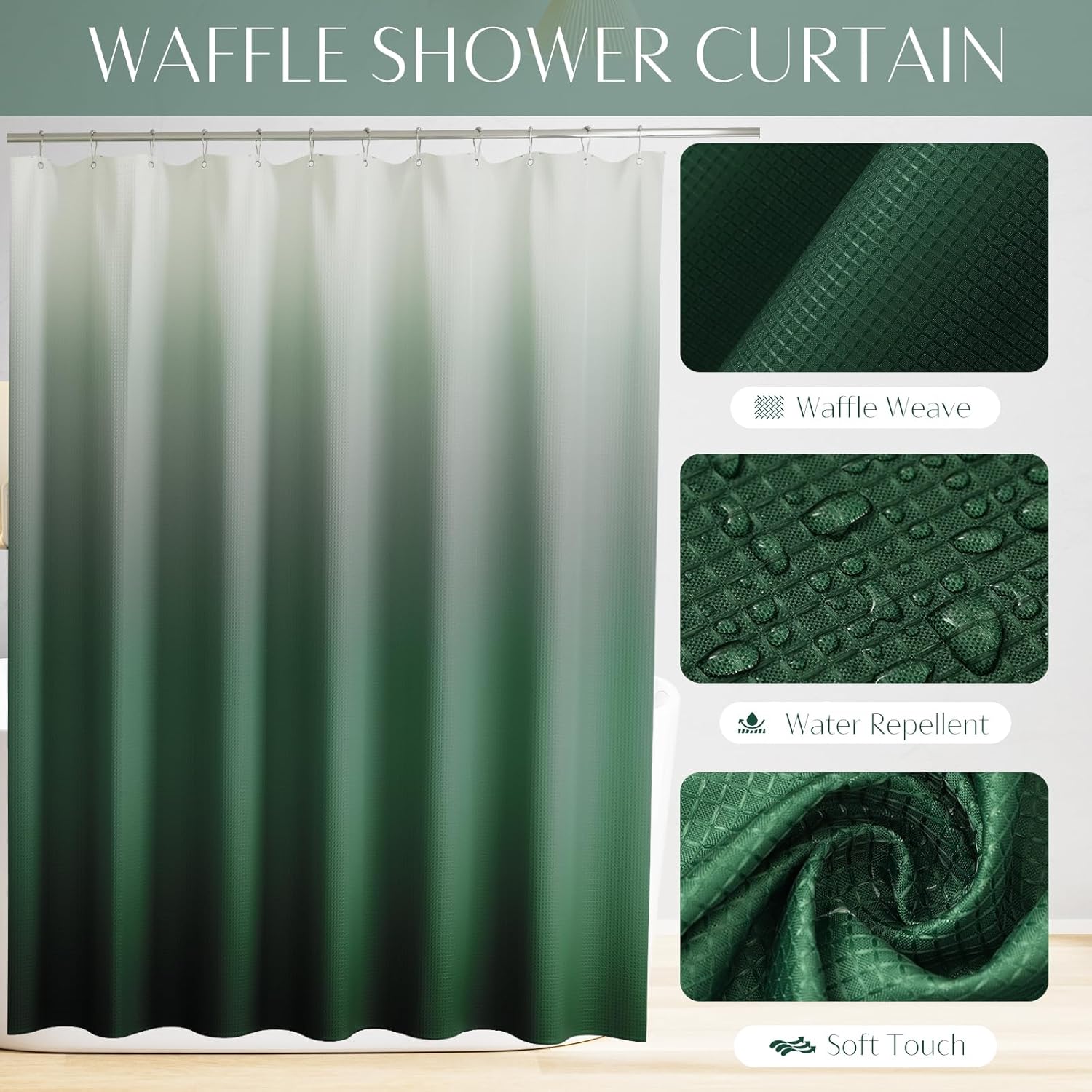 WSBArt 32PCS Bathroom Set with Hunter Green Shower Curtain and Rugs