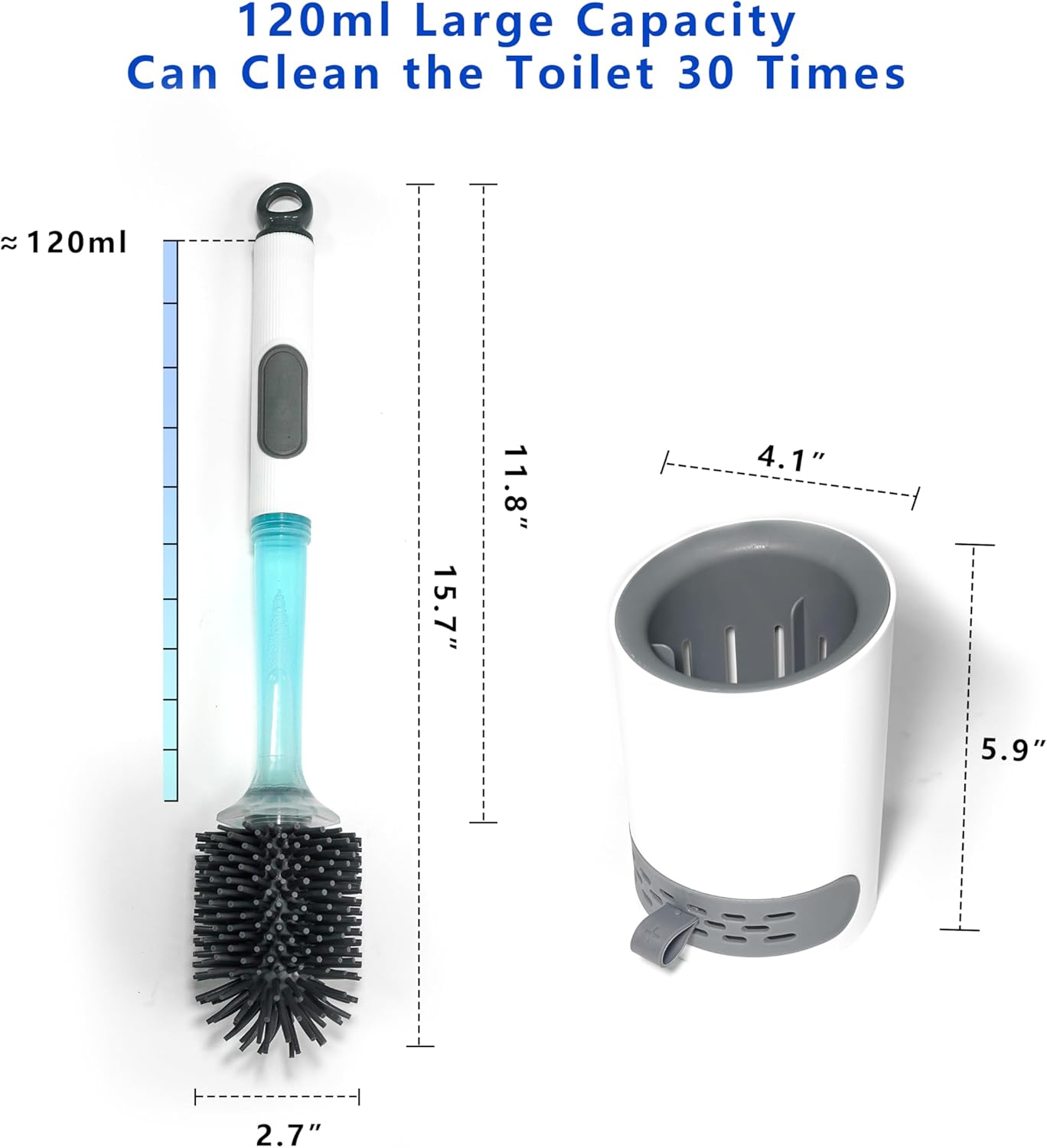 REDANT Silicone Toilet Brush and Holder Set - Drip Proof Grey