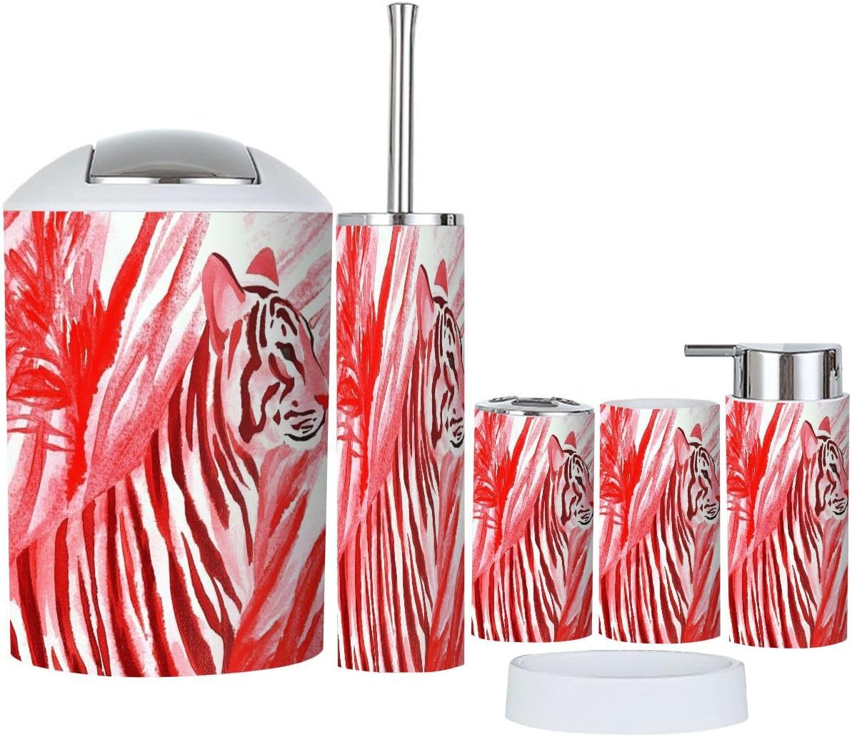 Boho Chalk Stripes Animal Print Bathroom Accessories Set 6 Piece