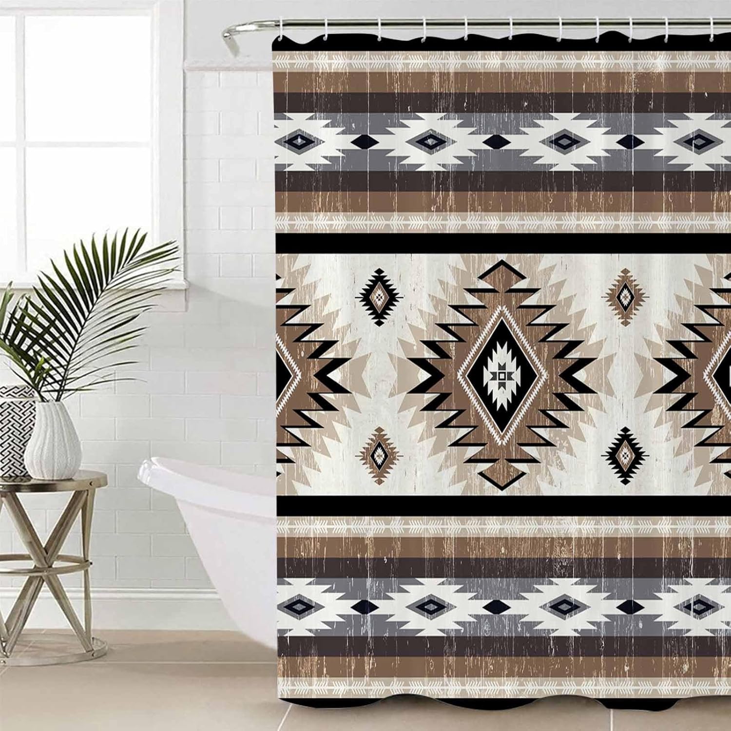 Brown Southwest Bathroom Set with Shower Curtain and Rug
