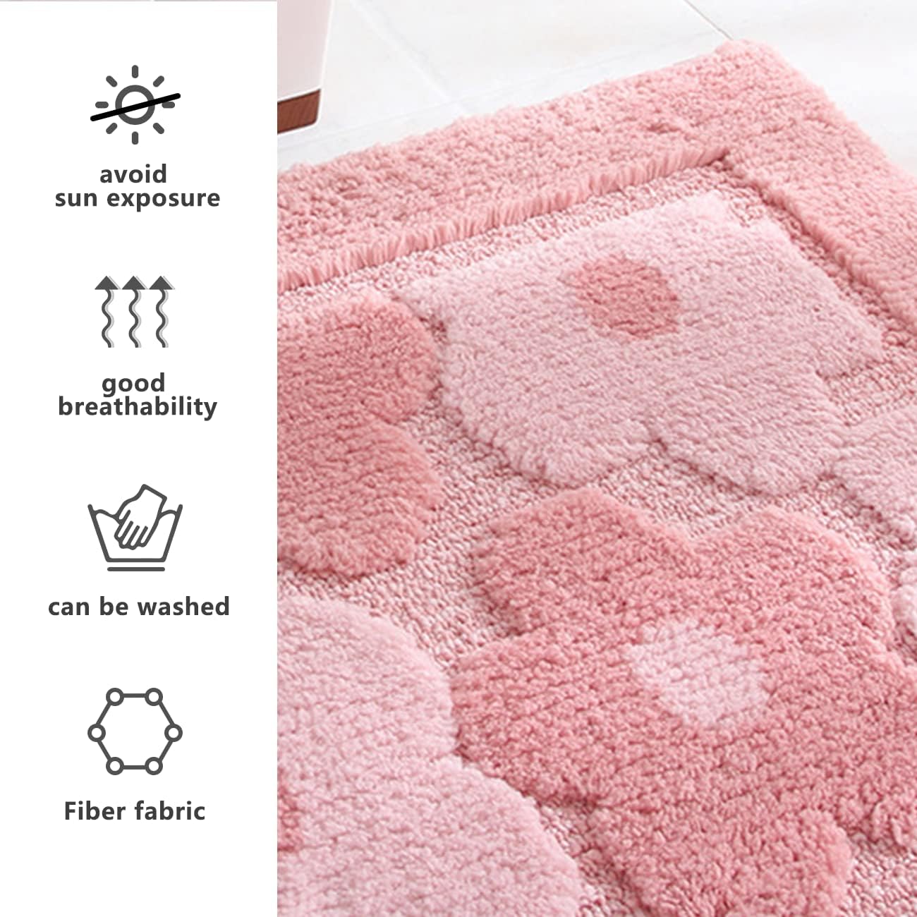 Pink Flower Bath Mat Plush Shaggy Microfiber Non-Slip Shower Rug