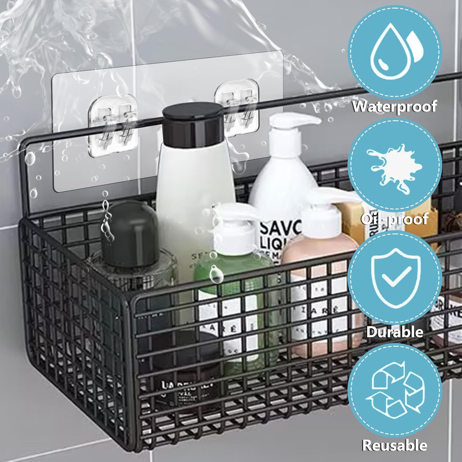 4 Pack Adhesive Hooks for Shower Caddy No Drilling