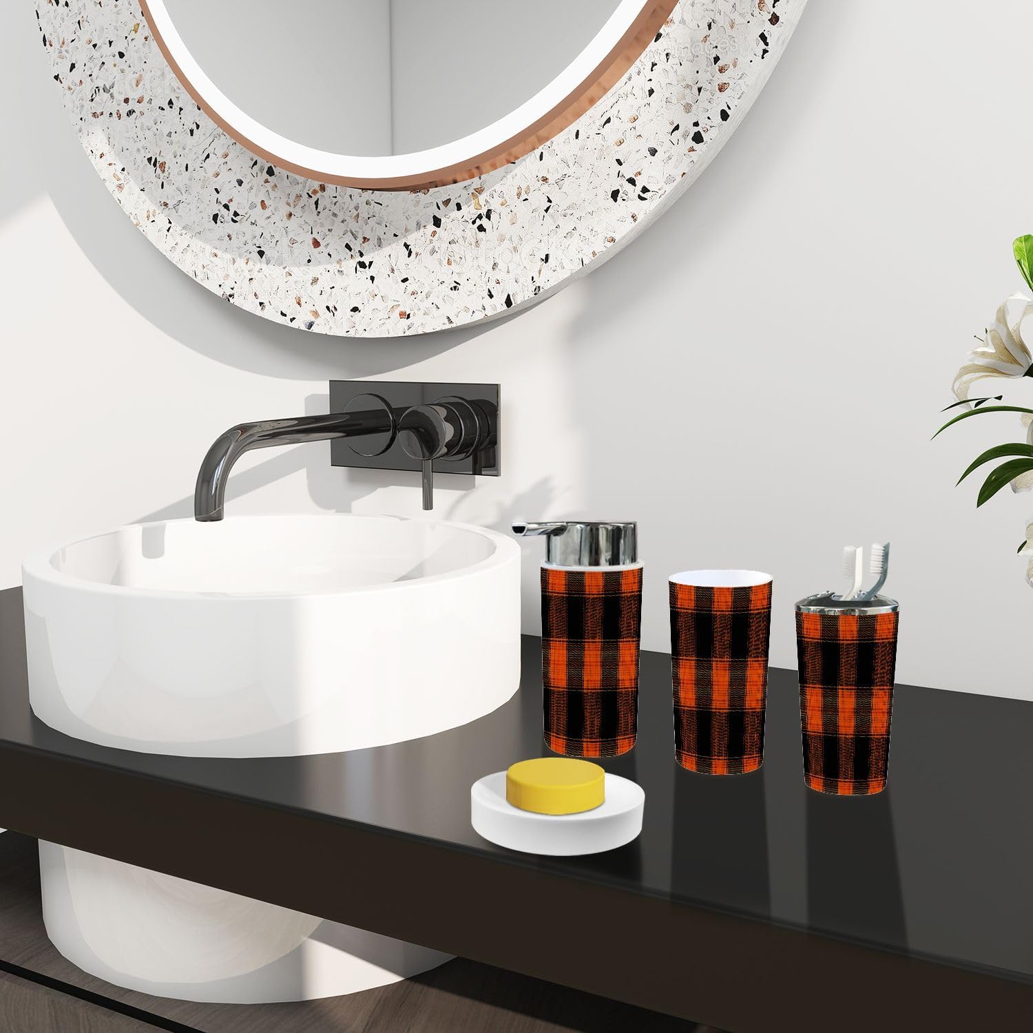 Boho Plaid Bathroom Accessory Set 6 Piece