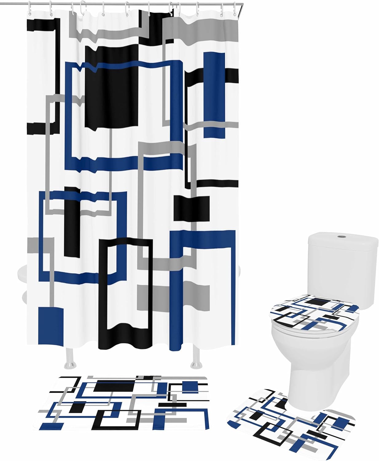 ZOE GARDEN Geometric Blue Bathroom Set