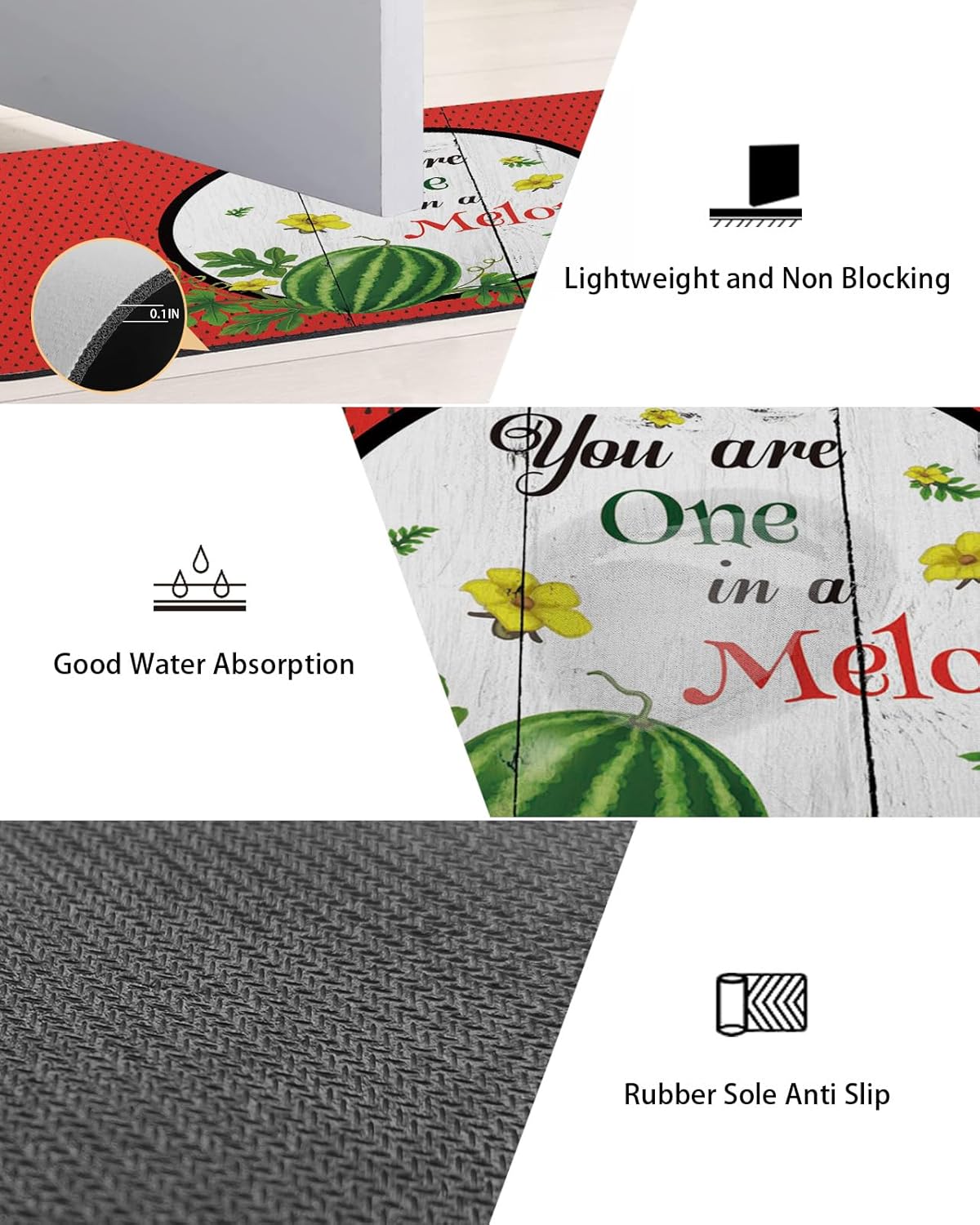 2PCS Summer Watermelon Bath Mat Non-Slip Diatomite Set